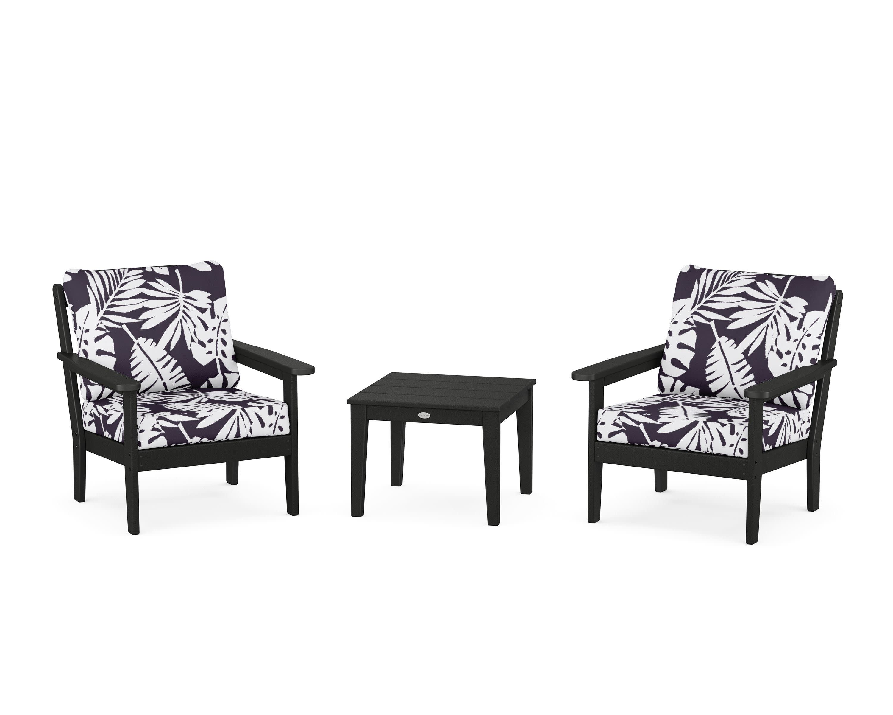 Cottage 3-Piece Deep Seating Set in Black / Leaf Navy