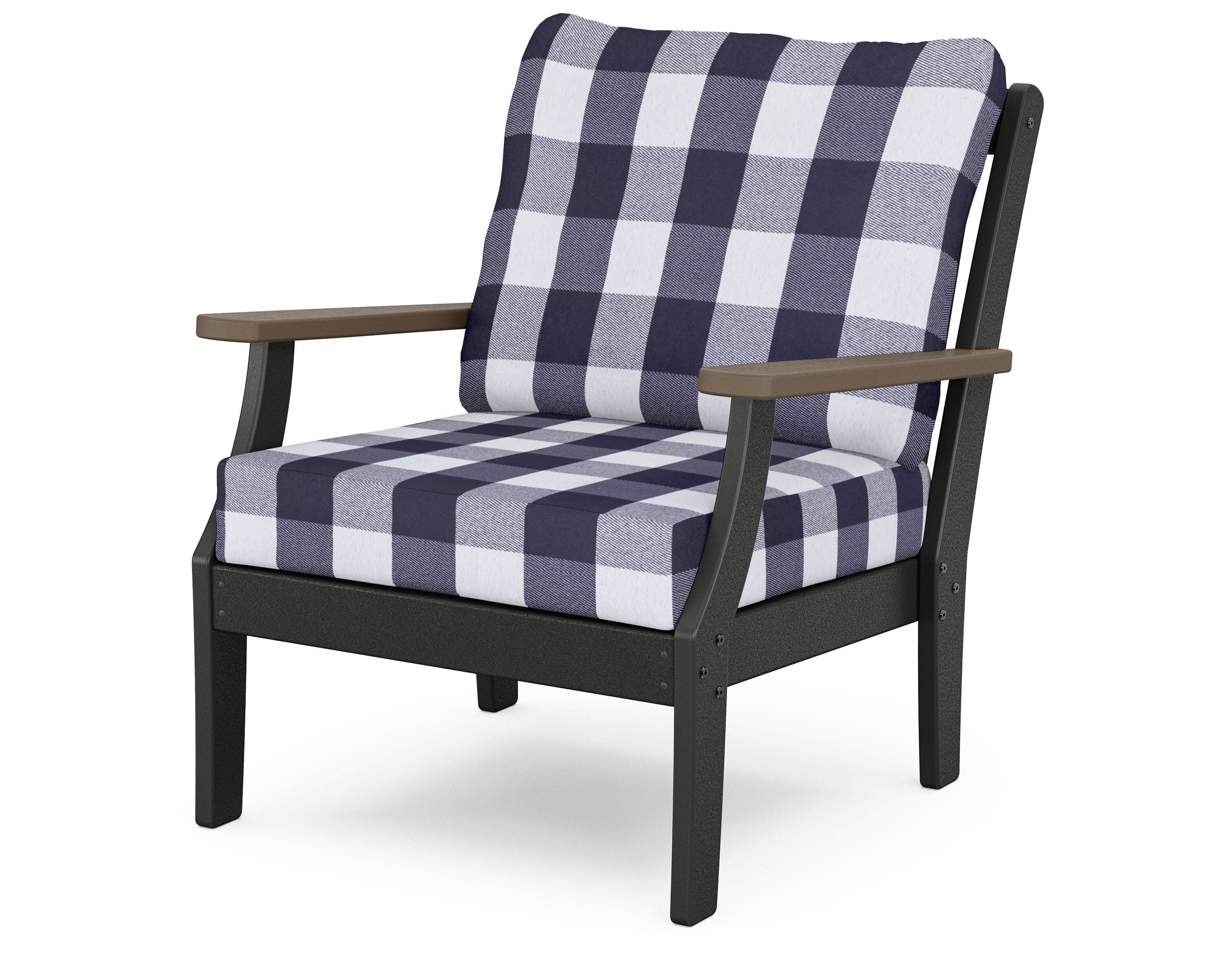 Braxton Deep Seating Chair in Black / Kona / Buffalo Plaid Navy