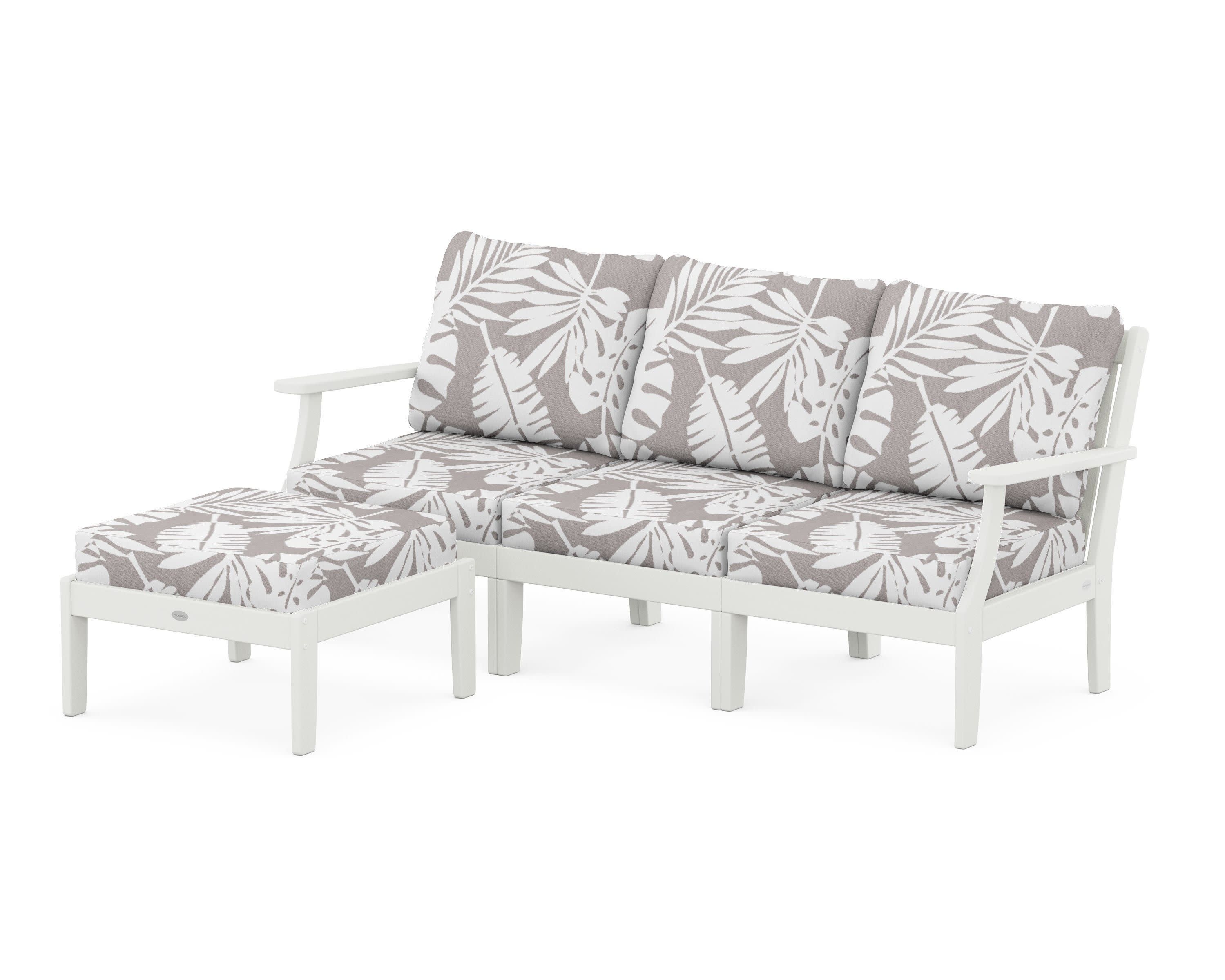 Braxton Modular 4-Piece Deep Seating Set with Ottoman in Vintage White / Leaf Grey Mist