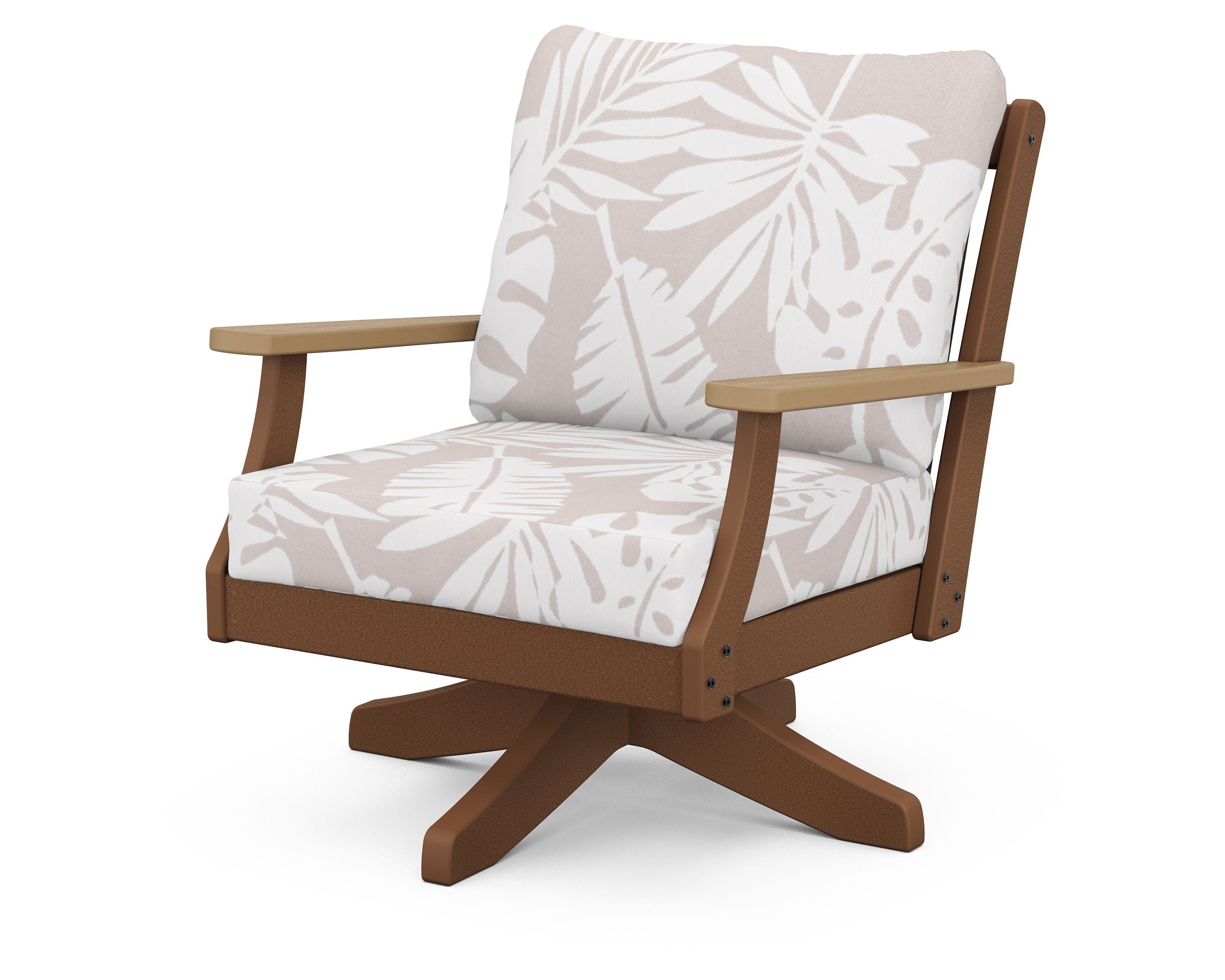 Braxton Deep Seating Swivel Chair in Teak / Natural / Leaf Dune Burlap