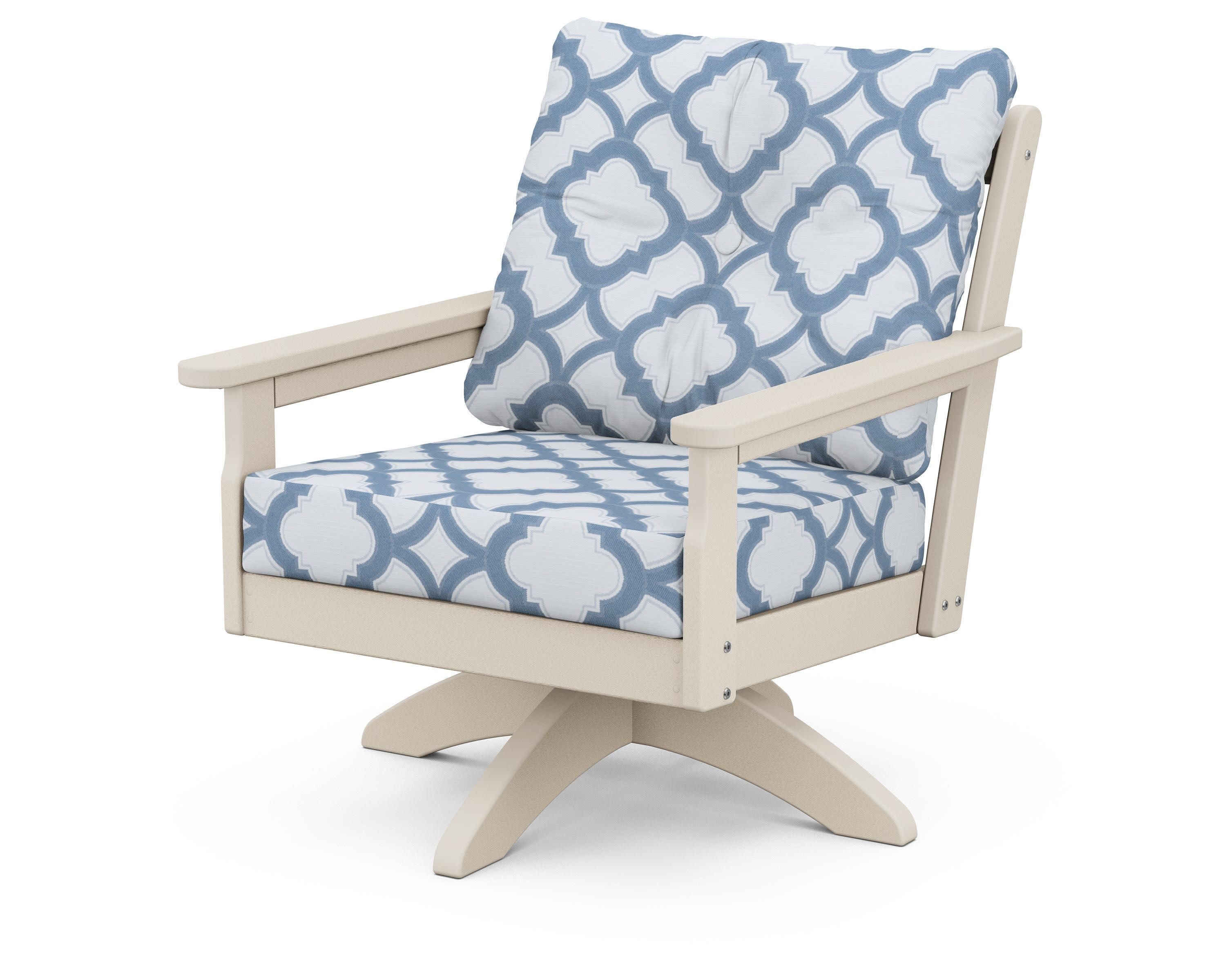 Vineyard Deep Seating Swivel Chair in Sand / Trellis Sky Blue