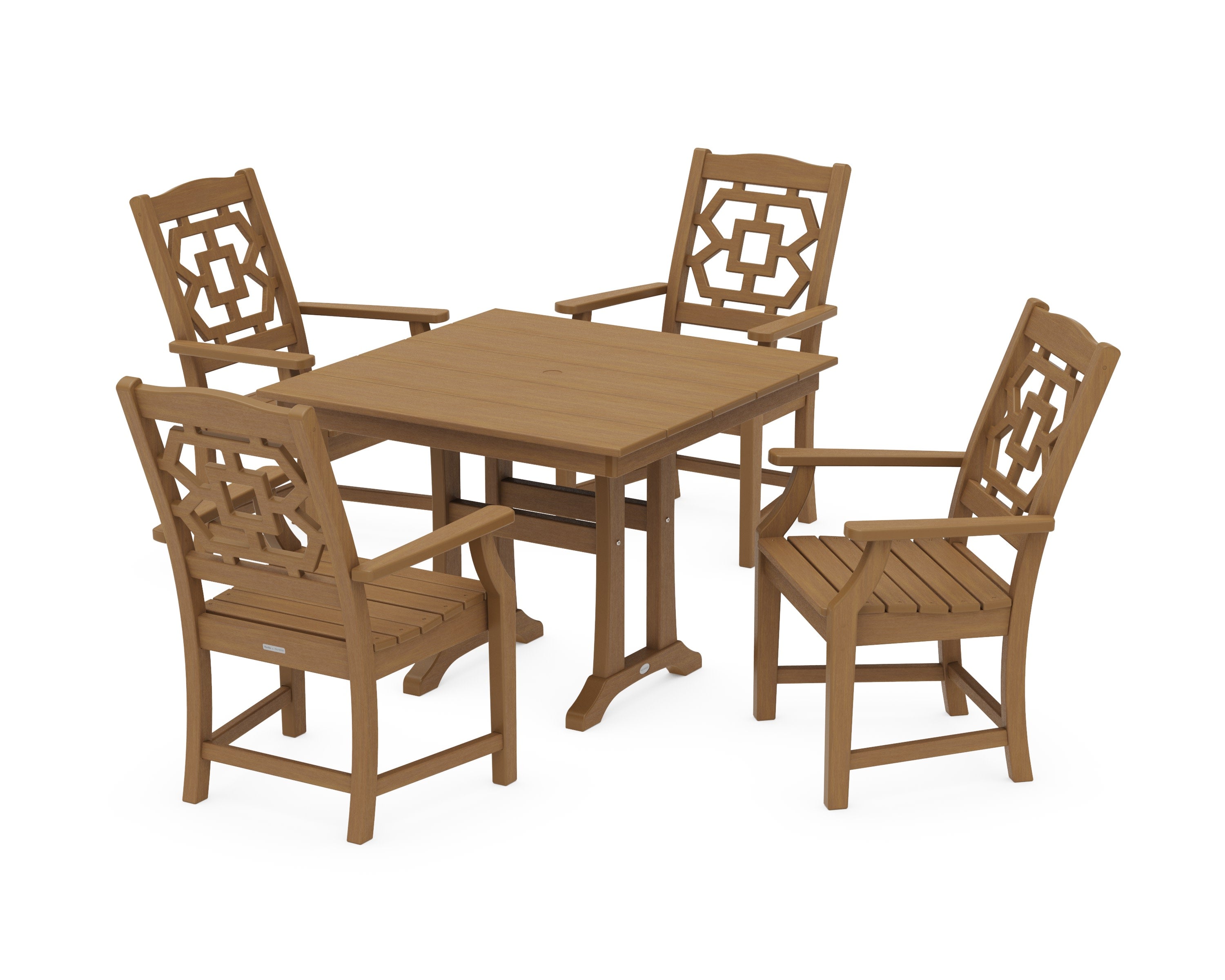 Chinoiserie 5-Piece Farmhouse Dining Set with Trestle Legs in Natural
