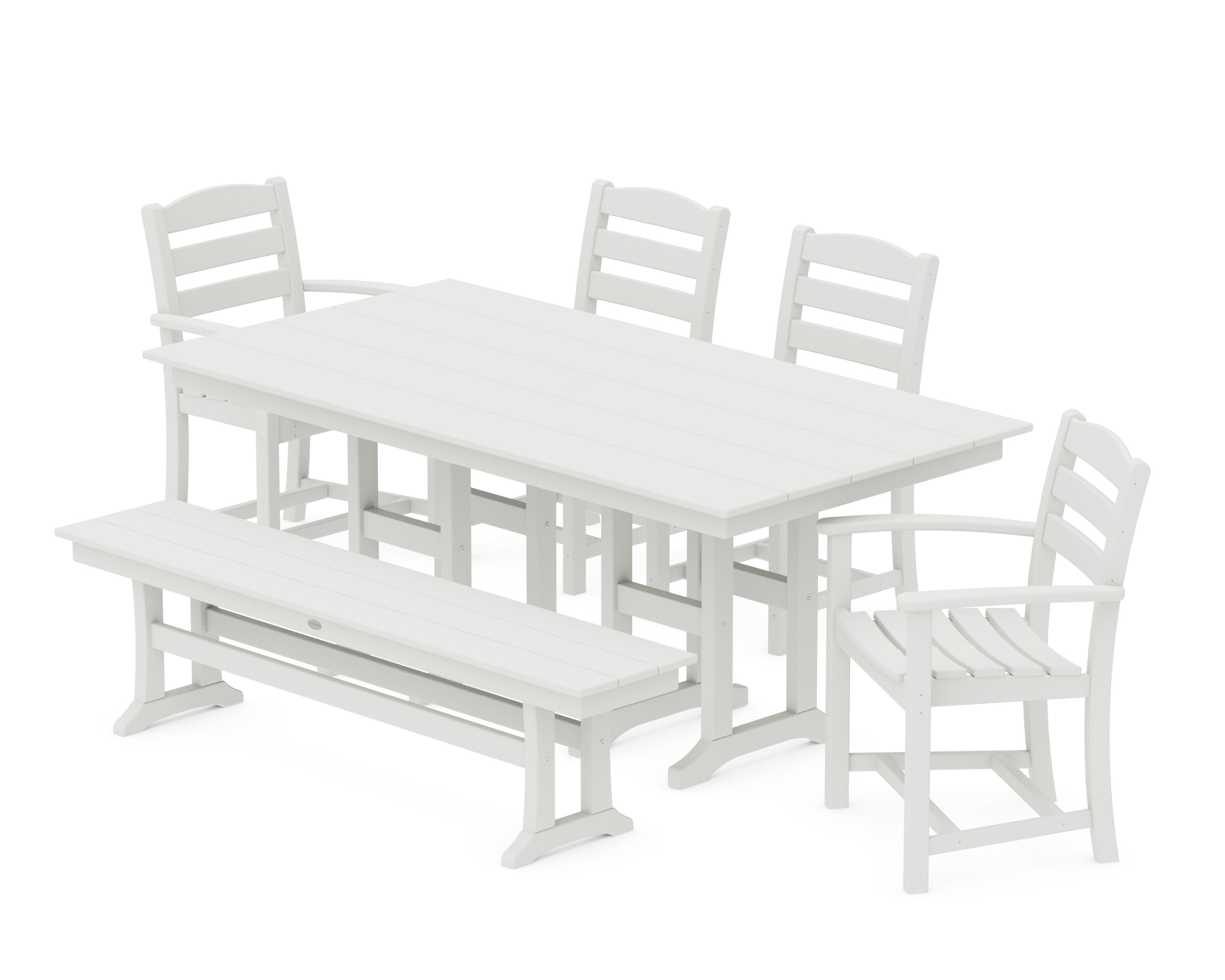La Casa Caf 6-Piece Farmhouse Dining Set with Bench in Vintage White