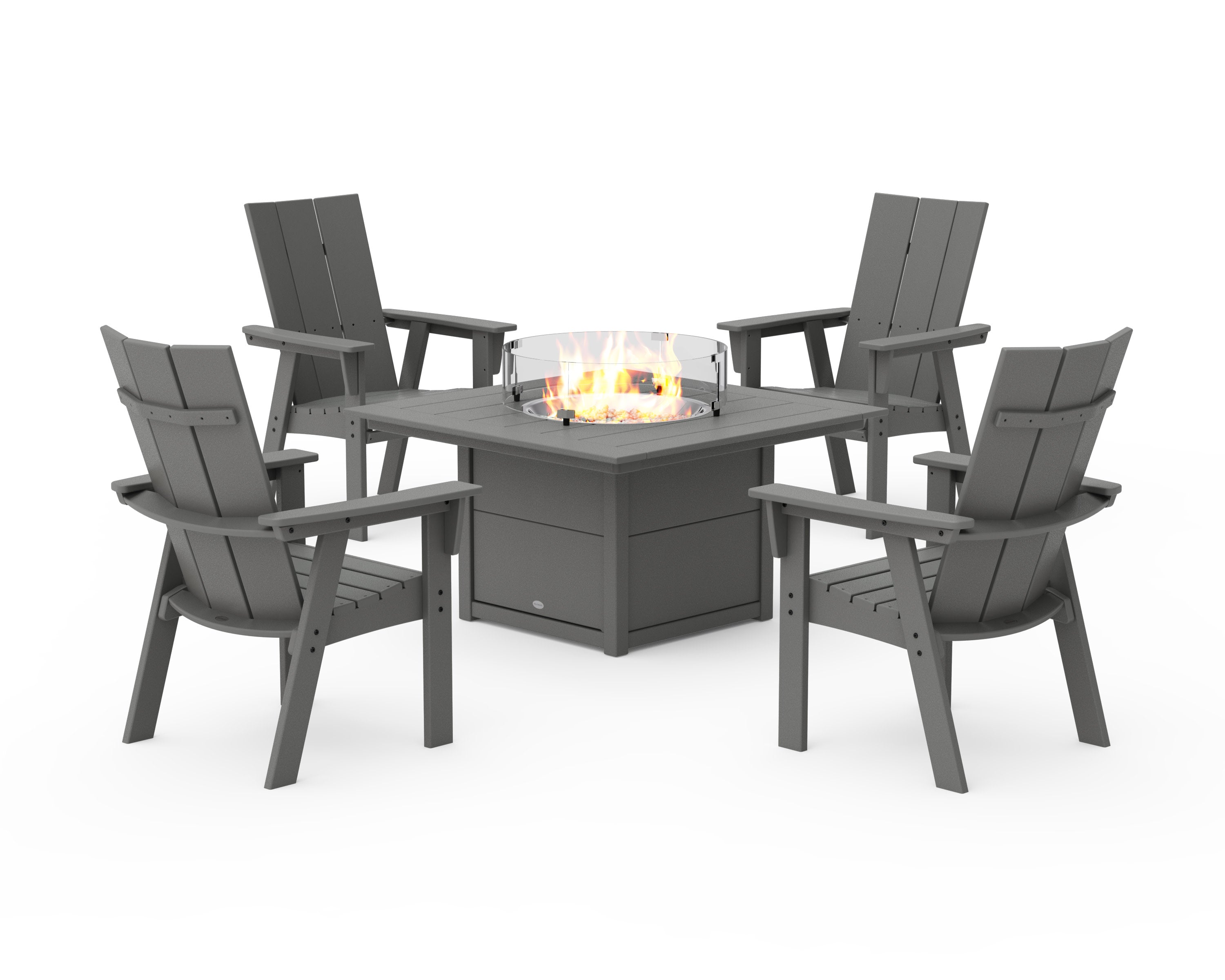 Modern 4-Piece Curveback Upright Adirondack Conversation Set with Fire Pit Table