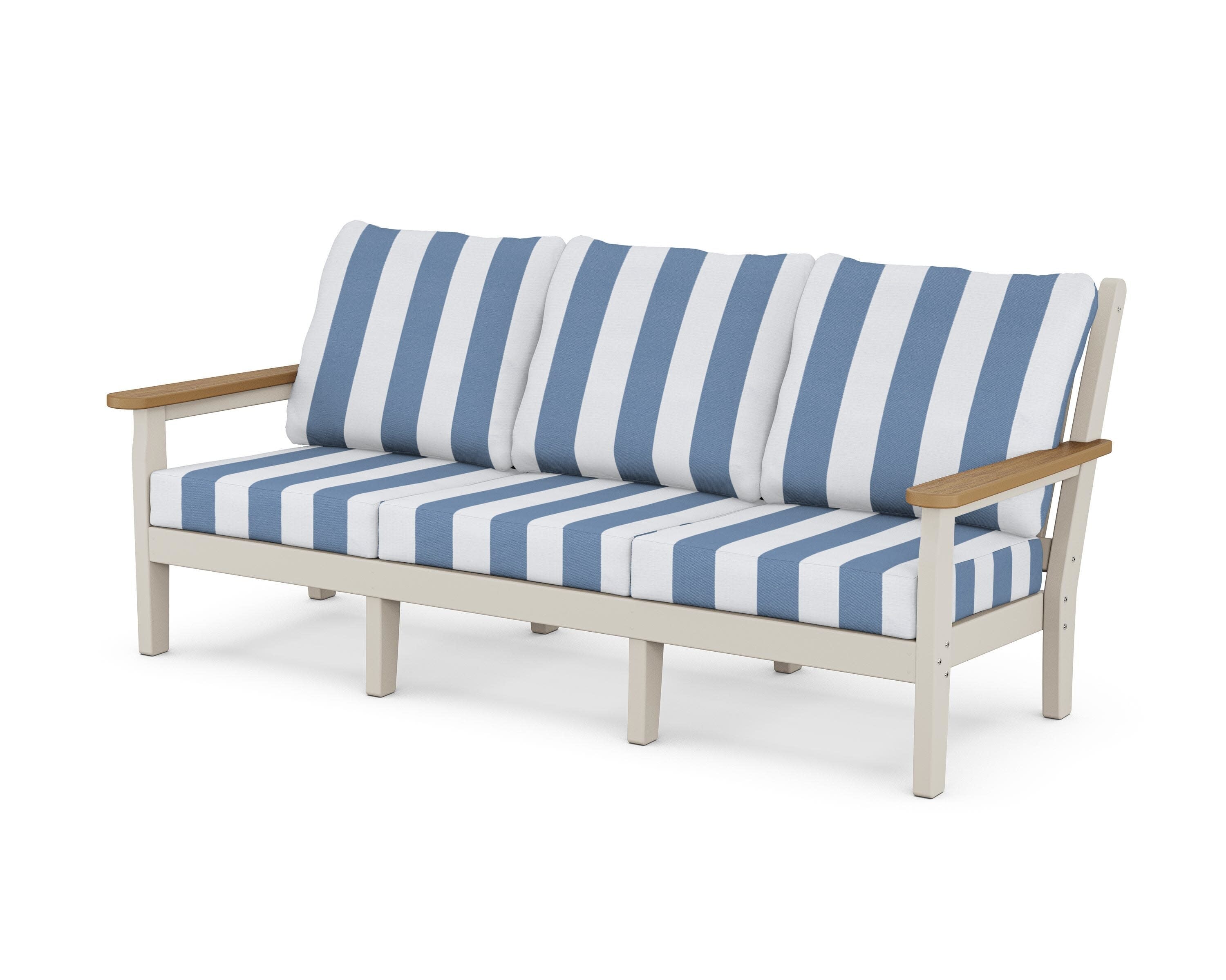 Chippendale Deep Seating Sofa in Sand / Natural / Cabana Stripe Sky Blue