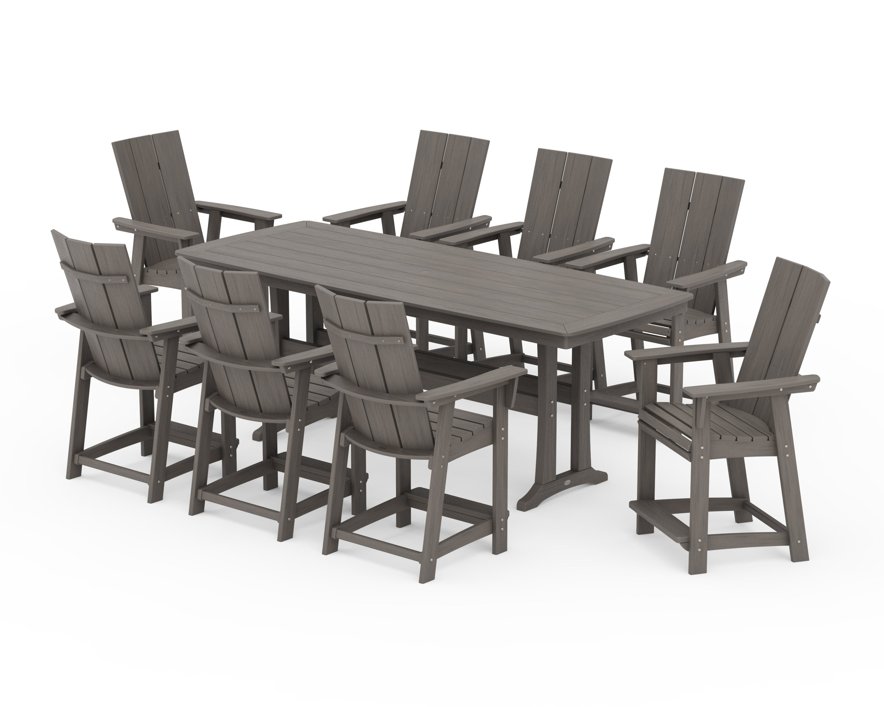 Modern Curveback Adirondack 9-Piece Counter Set with Trestle Legs in Driftwood