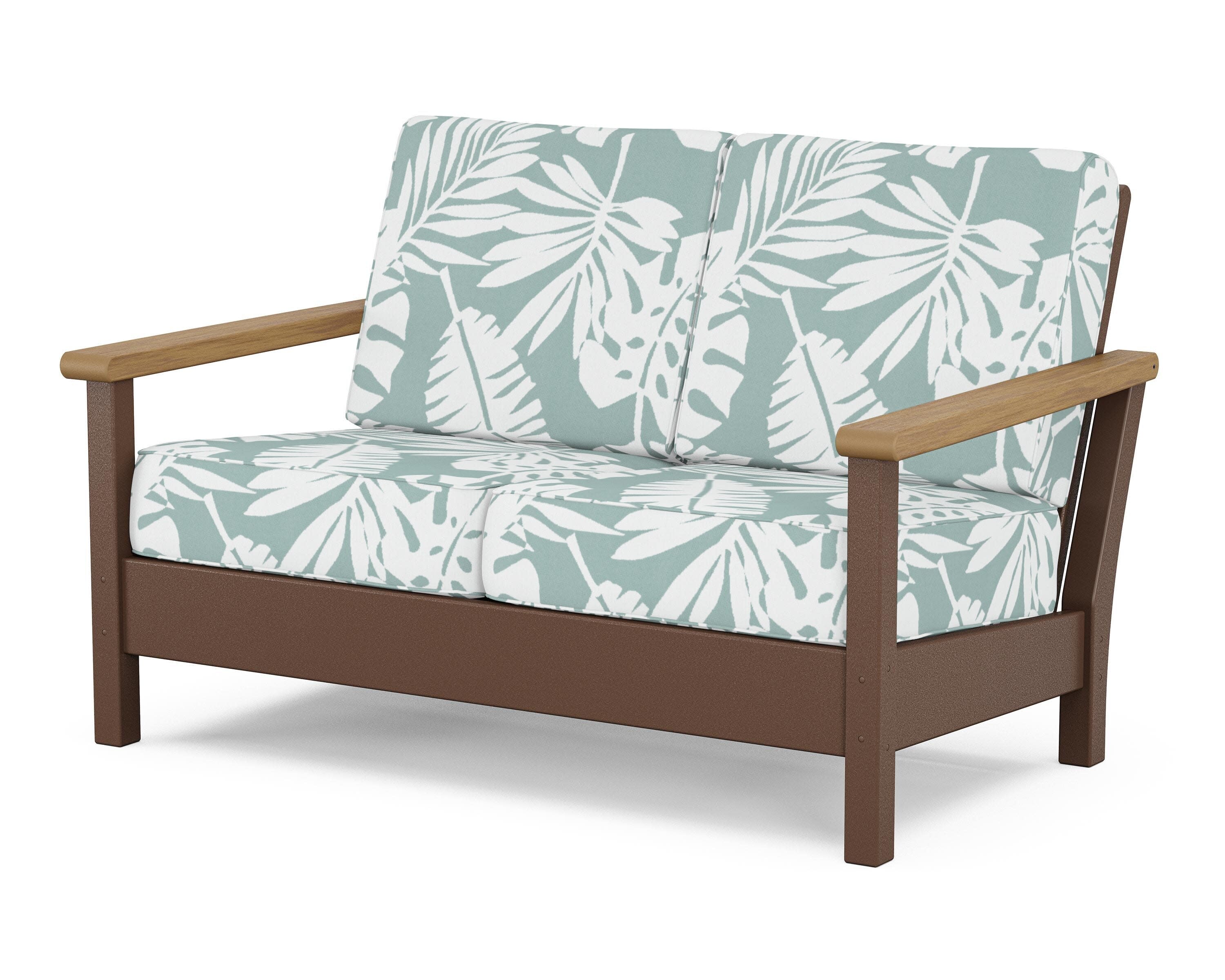 Harbour Deep Seating Loveseat in Mahogany / Natural / Leaf Glacier Spa