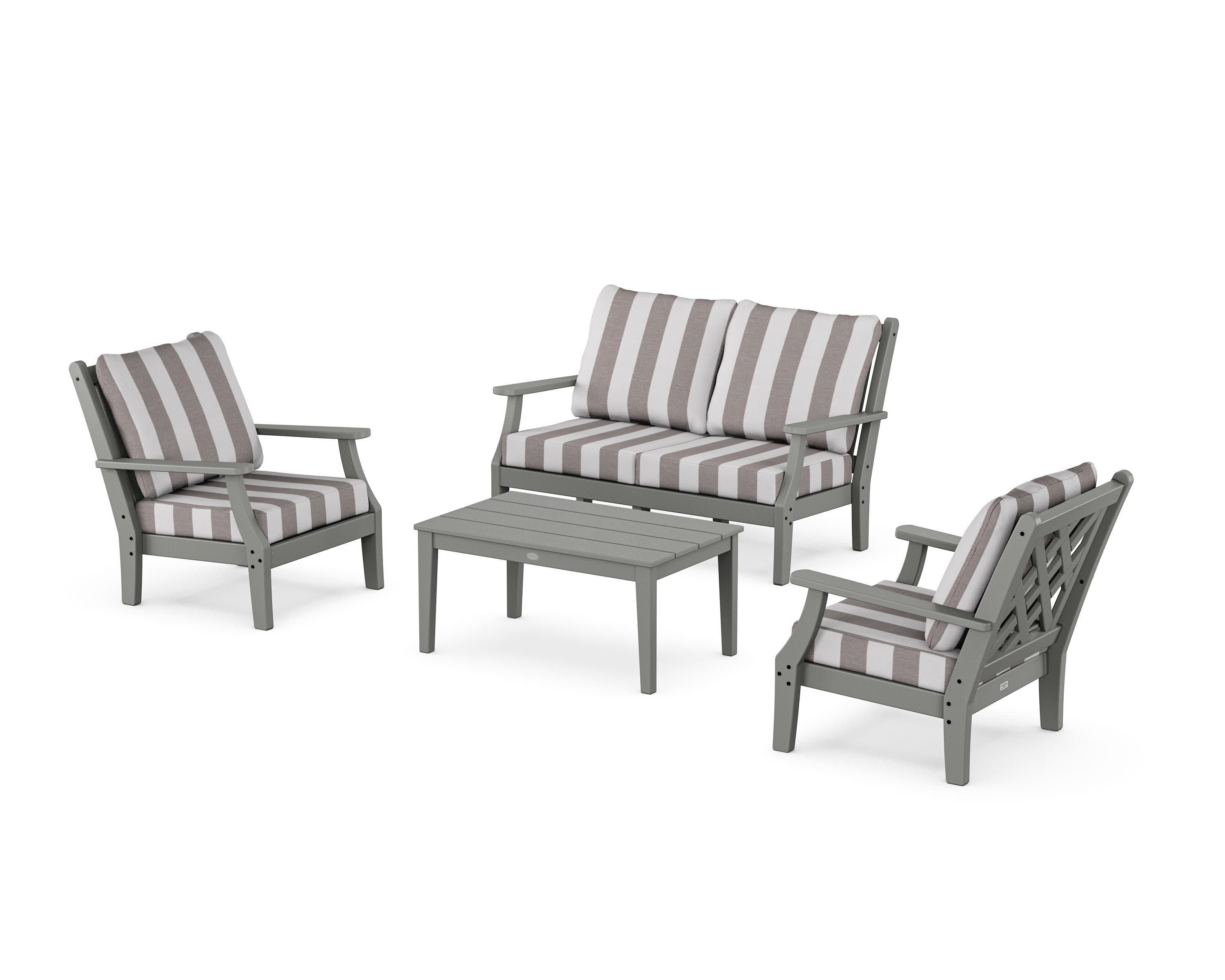 Wovendale 4-Piece Deep Seating Set with Loveseat in Slate Grey / Cabana Stripe Grey Mist