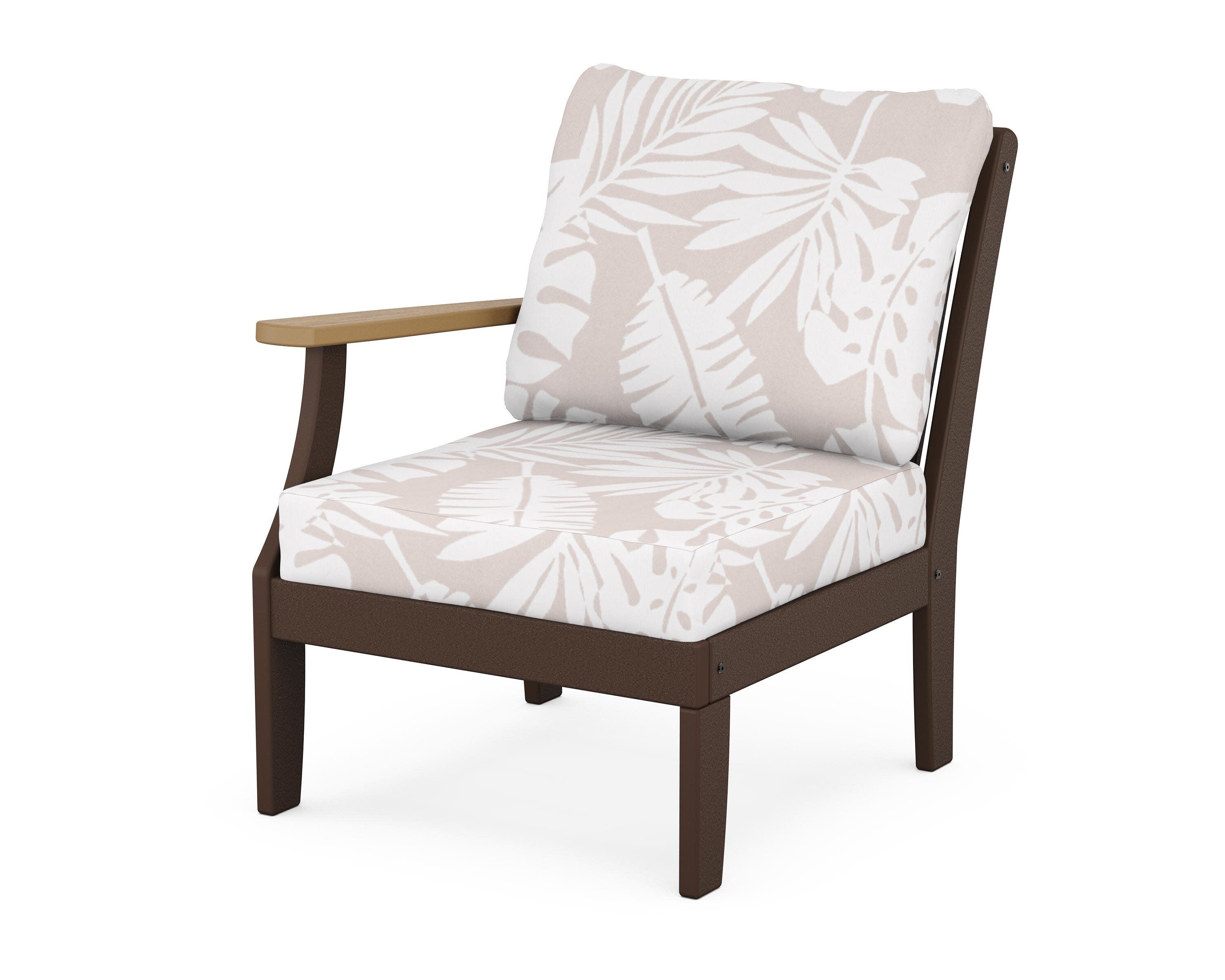Braxton Modular Left Arm Chair in Mahogany / Natural / Leaf Dune Burlap