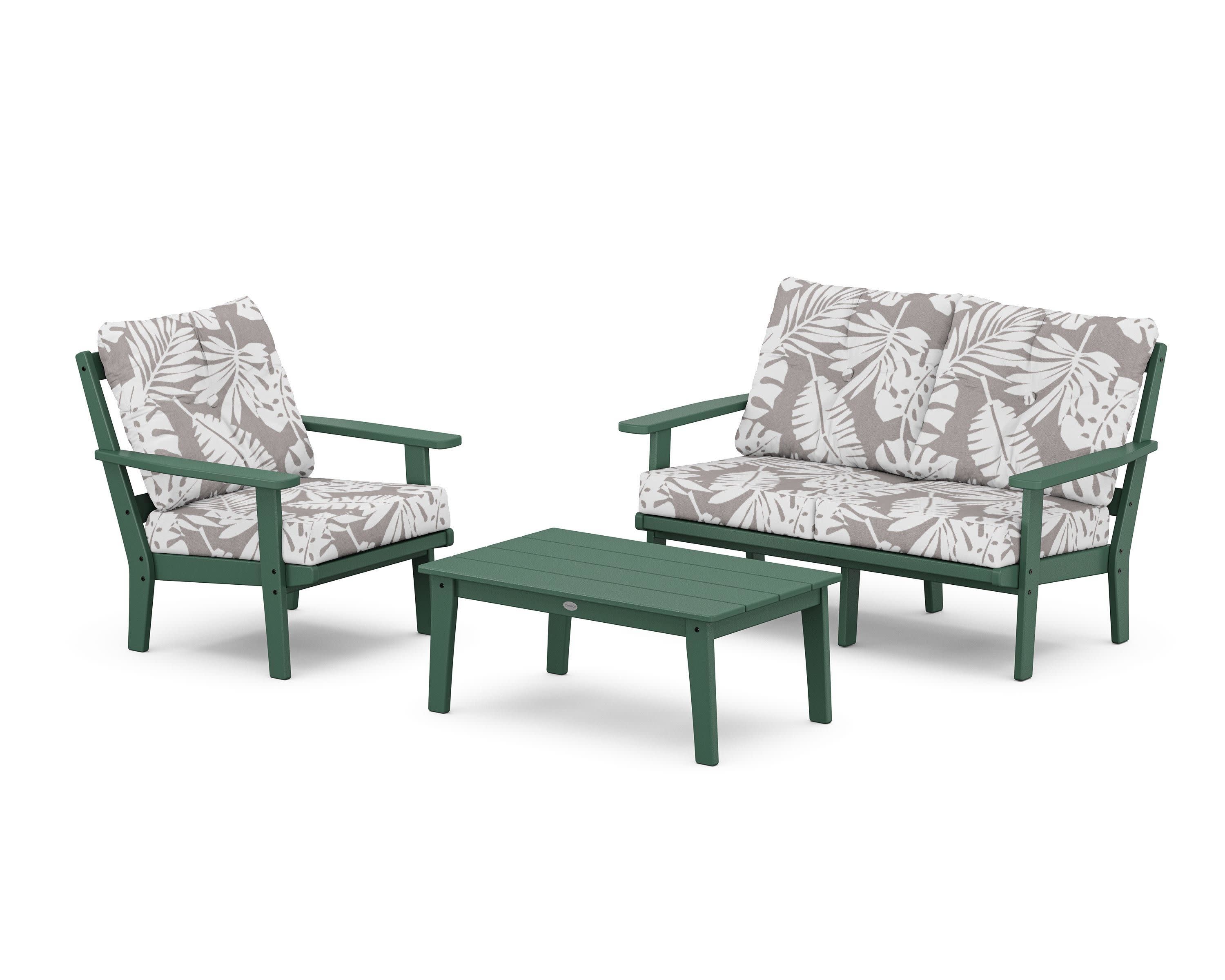 Oxford 3-Piece Deep Seating Set with Loveseat in Green / Leaf Grey Mist
