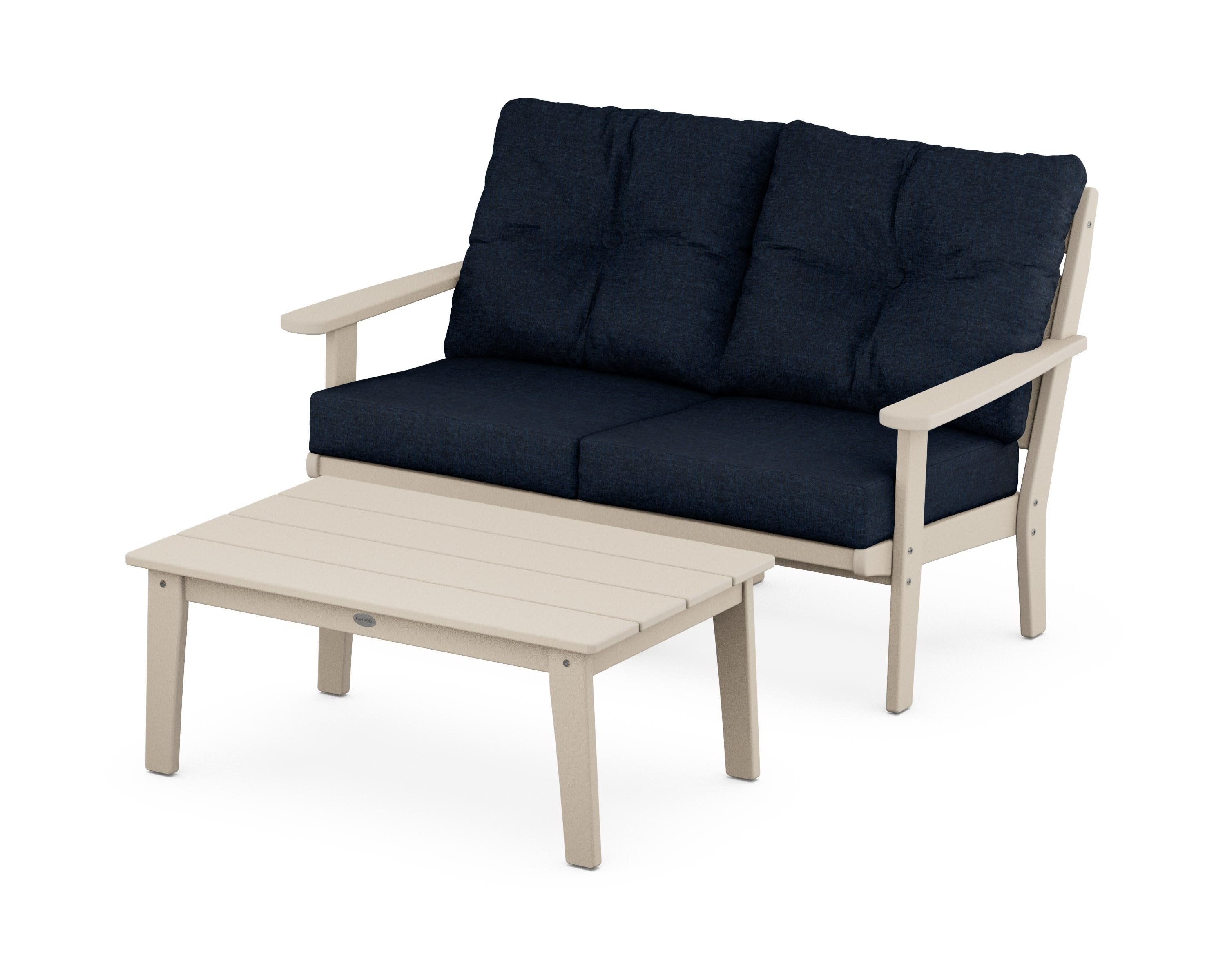 Lakeside 2-Piece Lounge Loveseat Set in Sand / Marine Indigo