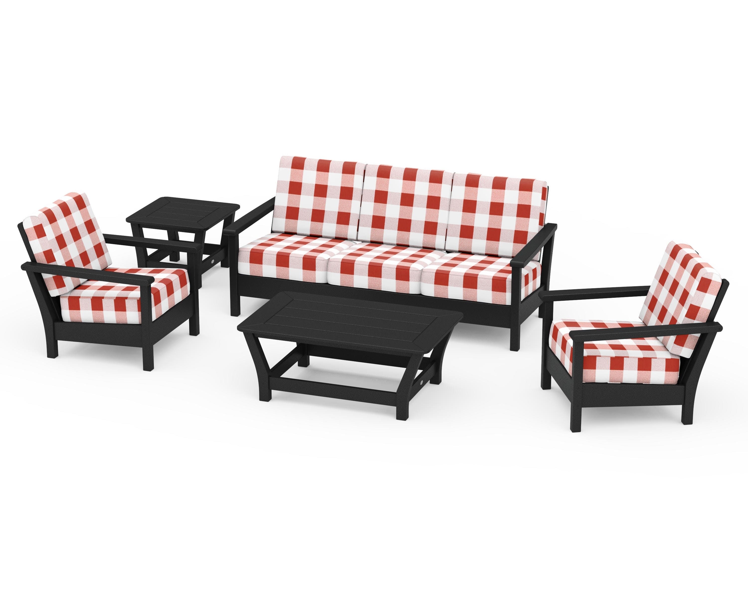 Harbour 5-Piece Deep Seating Set in Black / Buffalo Plaid Crimson