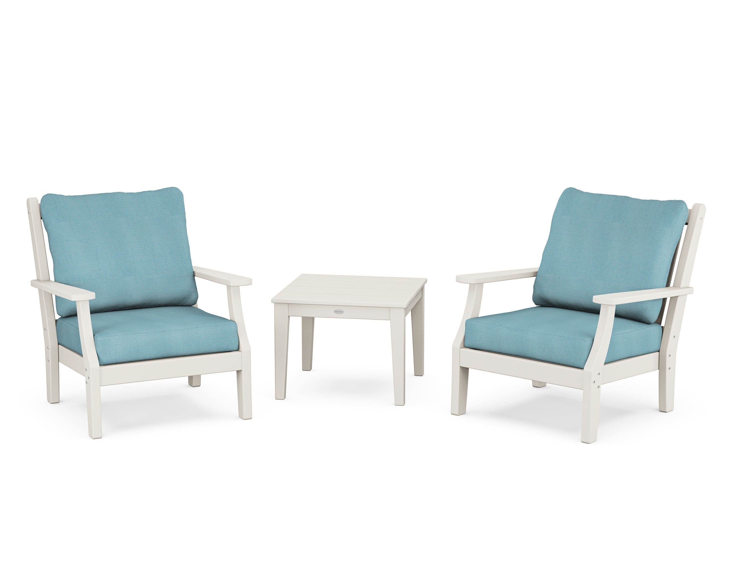 Wovendale 3-Piece Deep Seating Set in Sand / Lattice Sky Blue