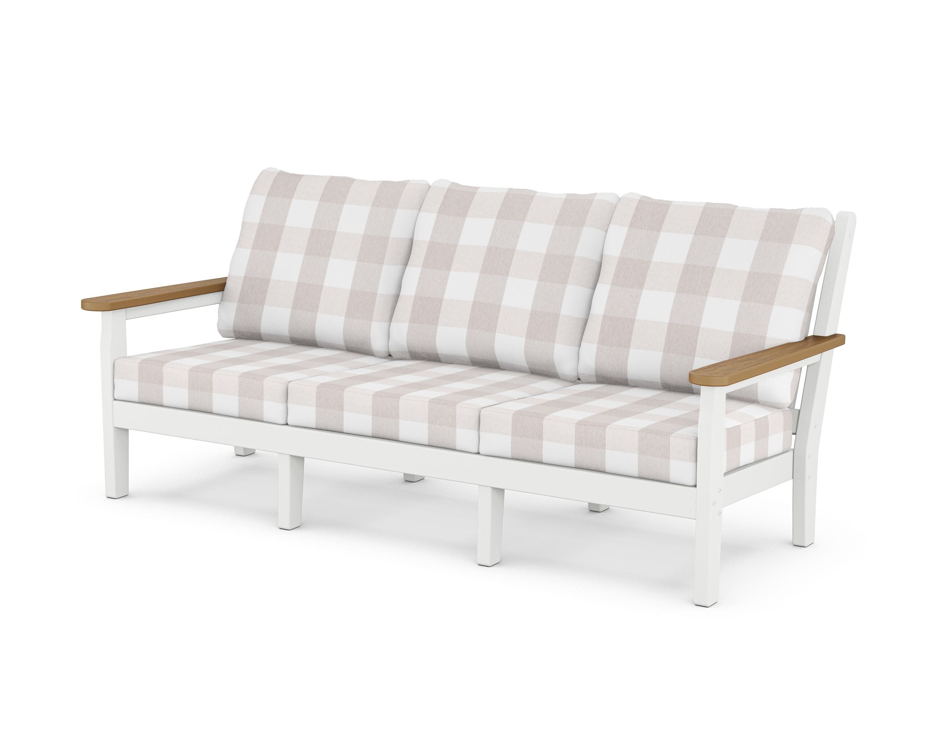 Chippendale Deep Seating Sofa in White / Natural / Buffalo Plaid Dune Burlap
