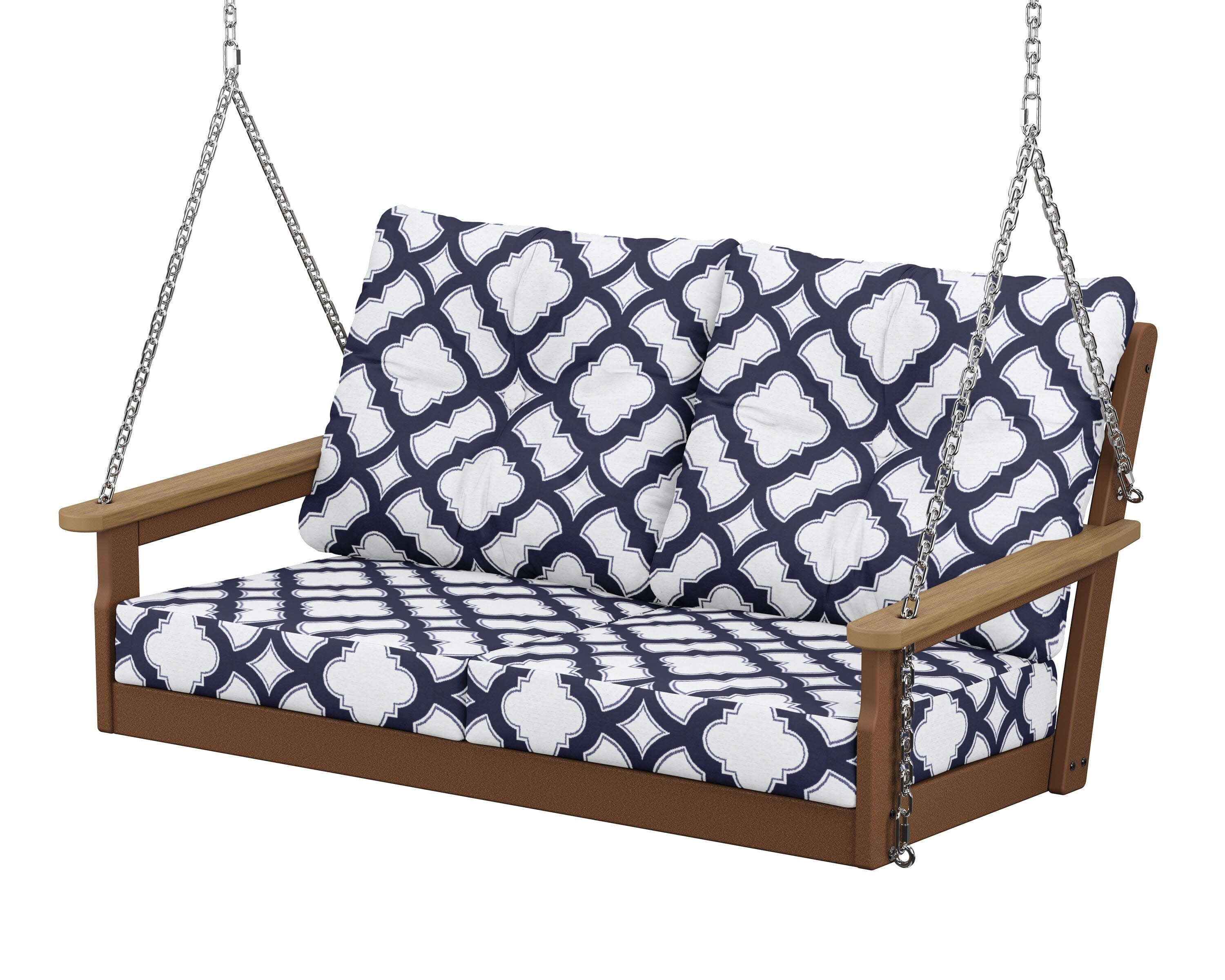 Vineyard Deep Seating Swing in Teak / Natural / Trellis Navy