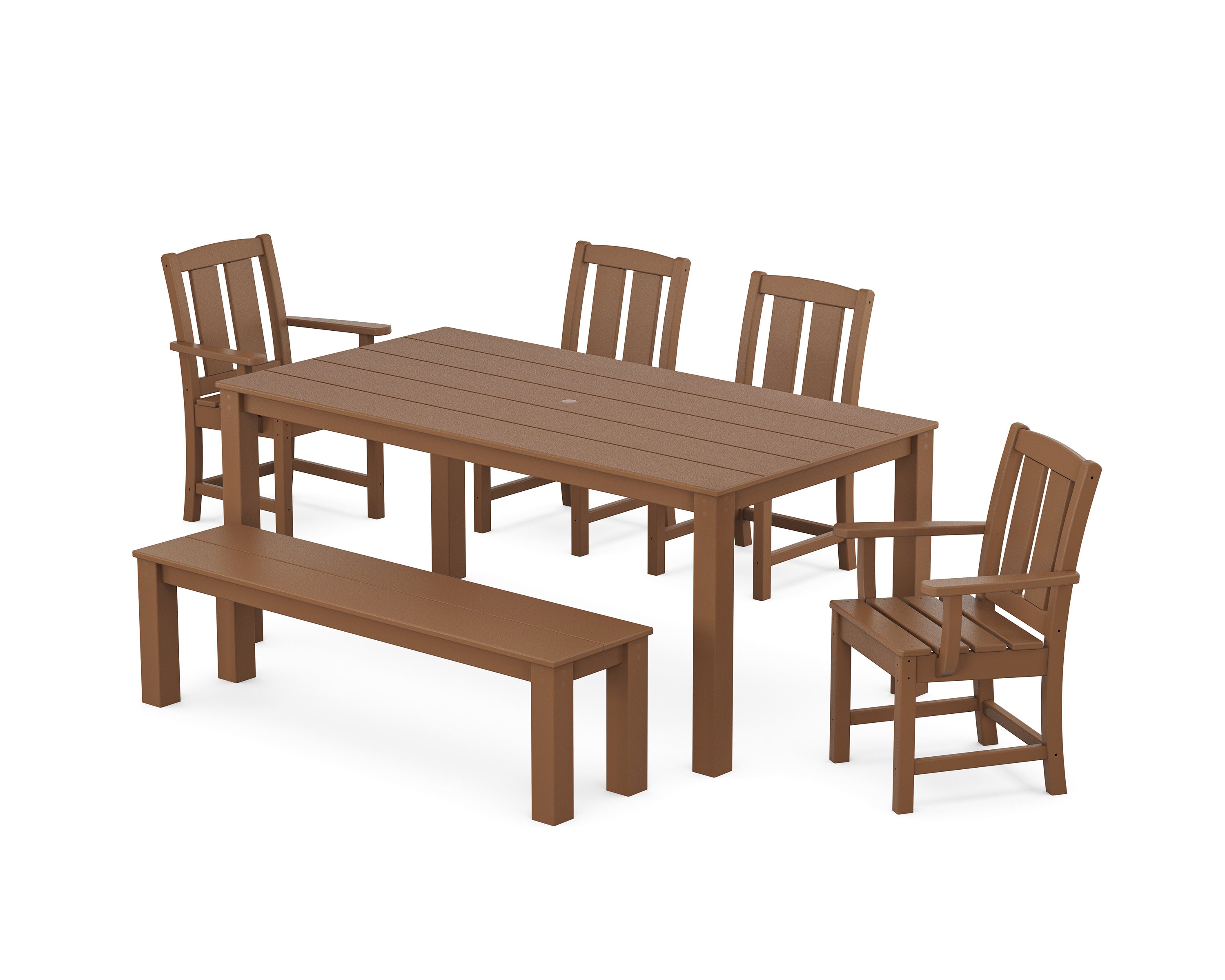 Mission 6-Piece Parsons Dining Set with Bench in Teak