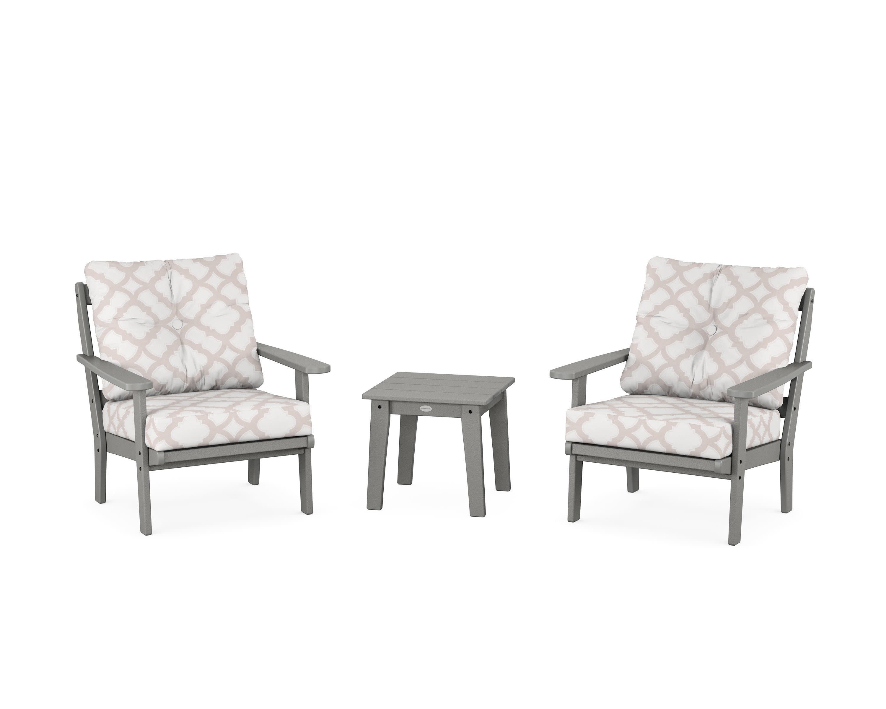 Mission 3-Piece Deep Seating Set in Slate Grey / Trellis Dune Burlap