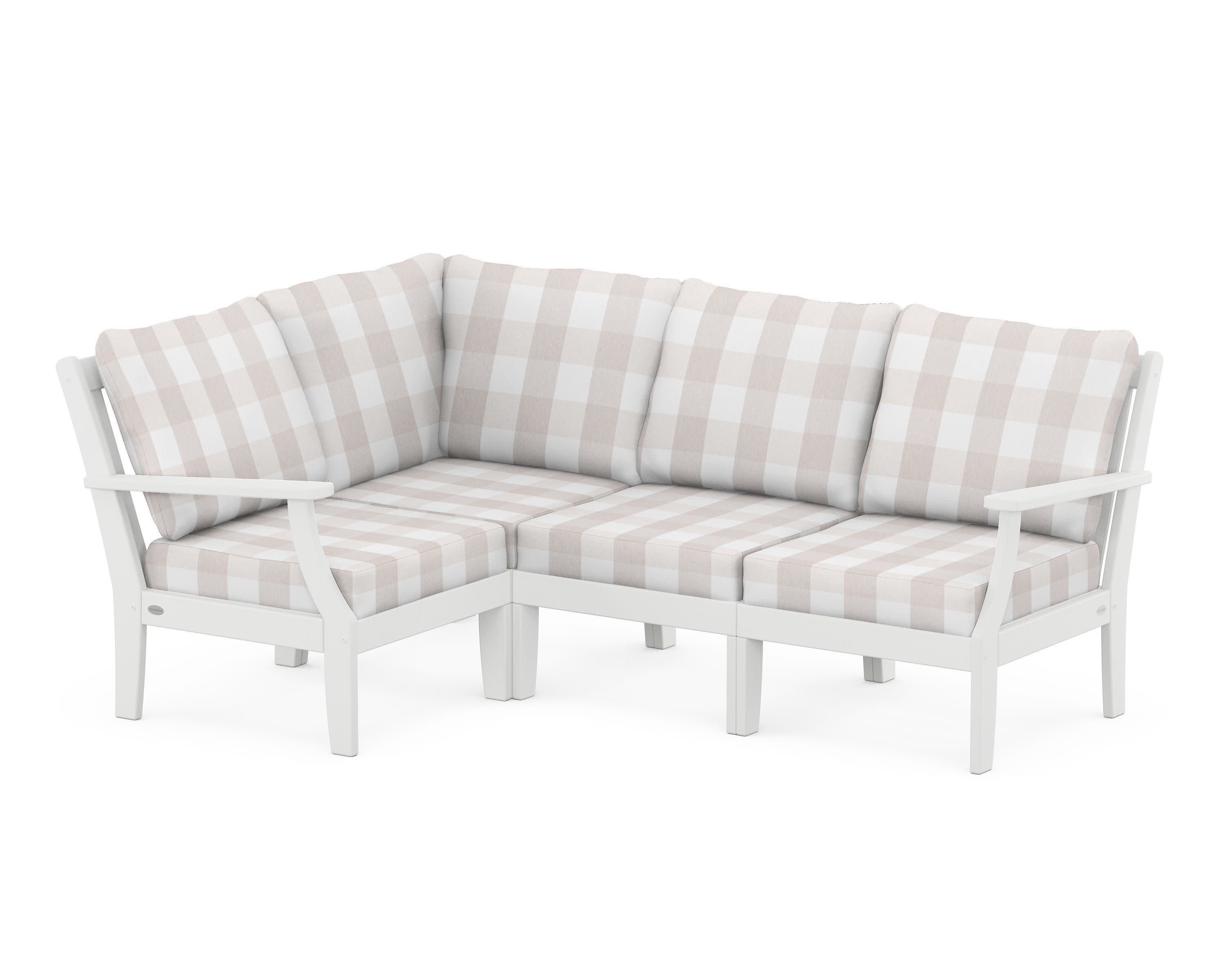 Braxton Modular 4-Piece Deep Seating Set in White / Buffalo Plaid Dune Burlap