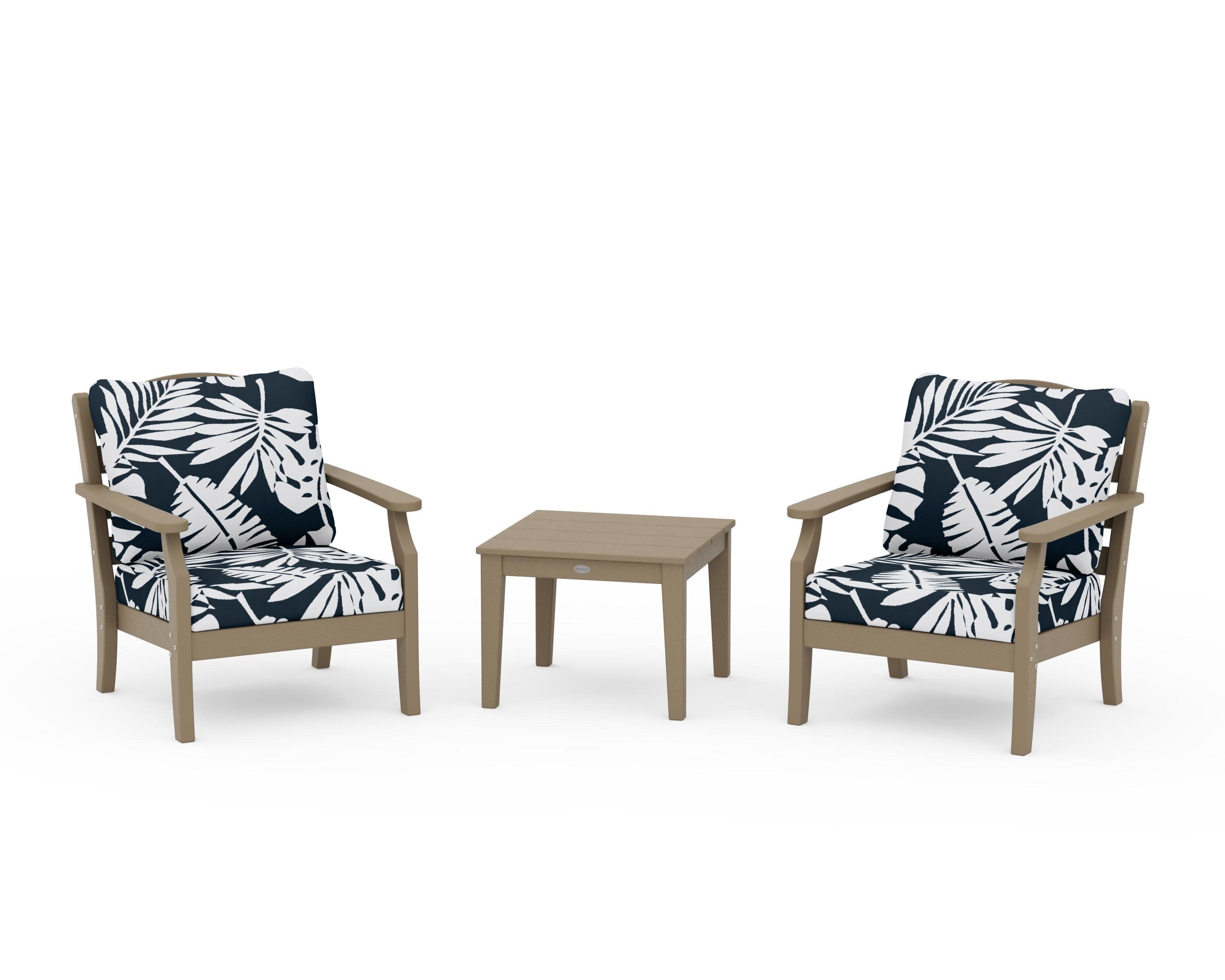 Savannah 3-Piece Deep Seating Set in Vintage Sahara / Leaf Marine Indigo