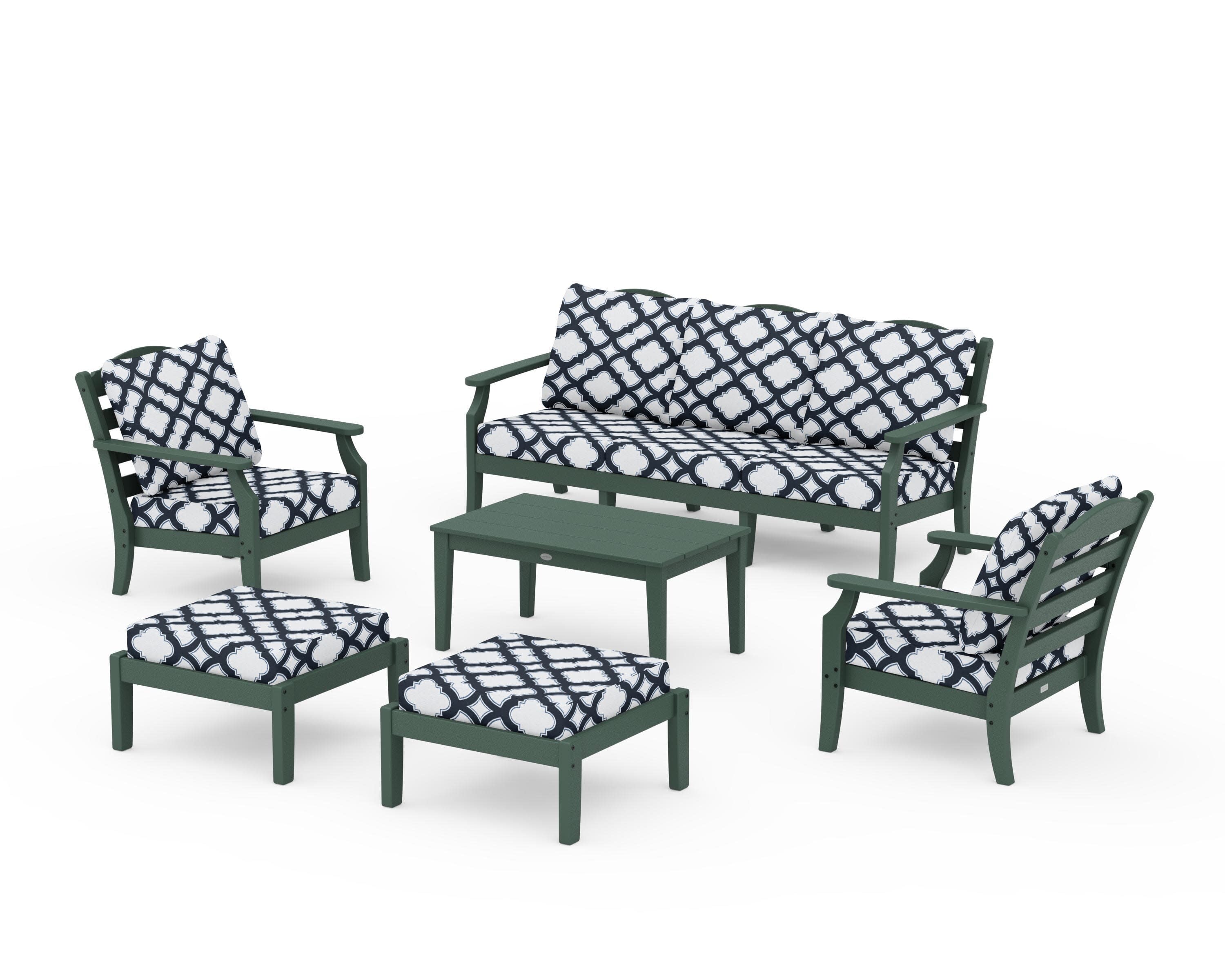 Savannah 6-Piece Lounge Sofa Set in Green / Trellis Marine Indigo