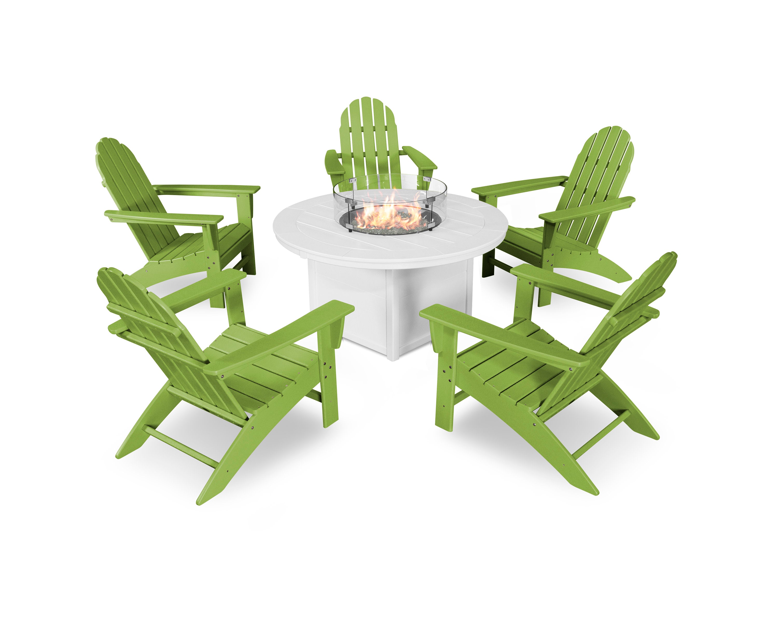 Vineyard Adirondack 6-Piece Chat Set with Fire Pit Table in Lime / White