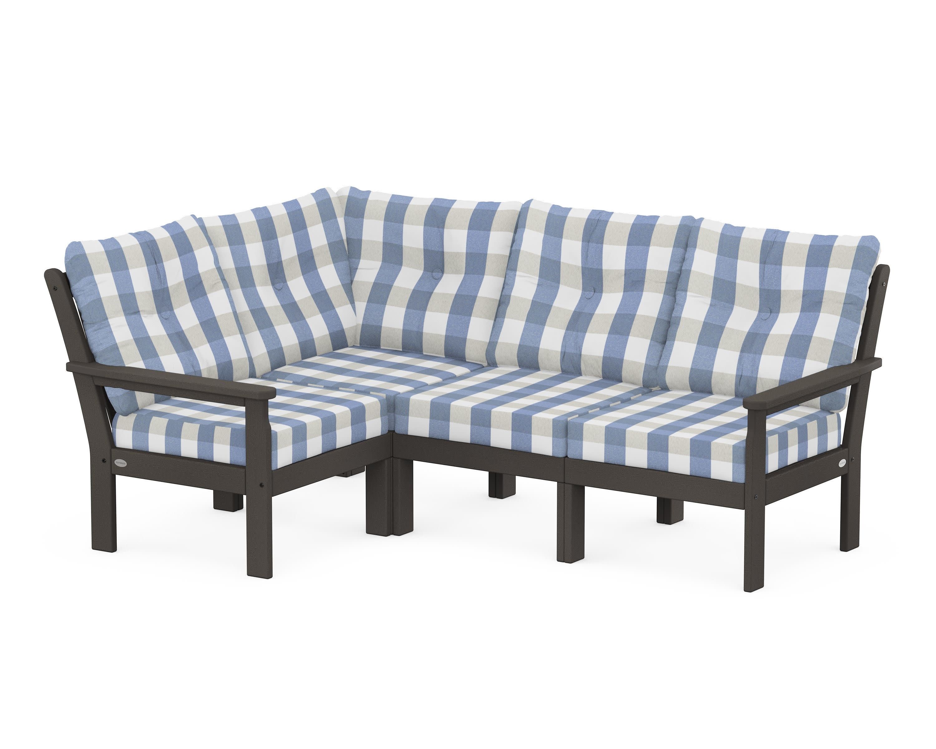 Vineyard 4-Piece Sectional in Vintage Coffee / Buffalo Plaid Sky Blue