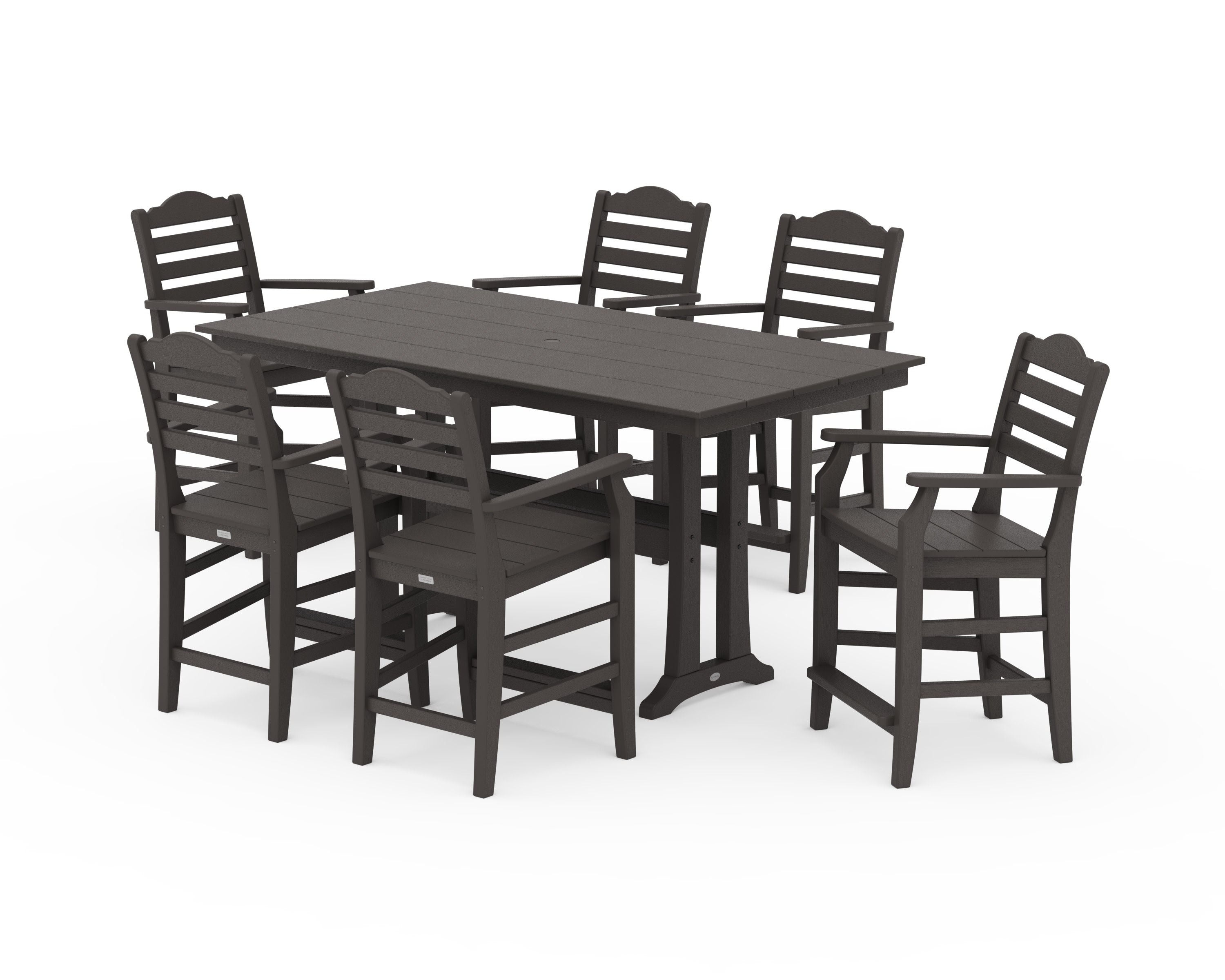 Savannah Arm Chair 7-Piece Farmhouse Counter Set with Trestle Legs in Vintage Coffee