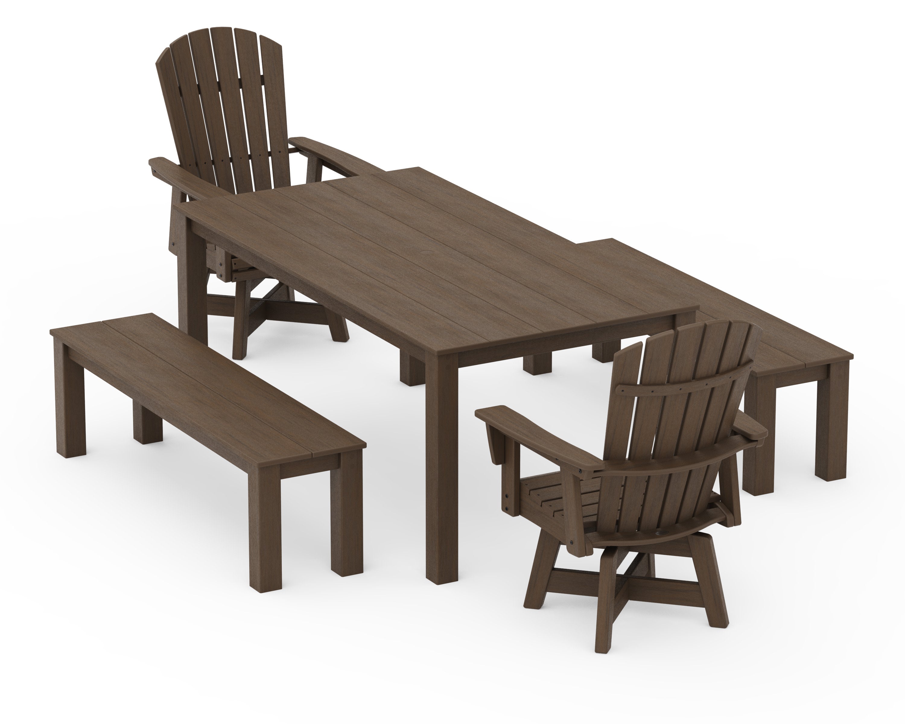 Nautical Curveback Adirondack Swivel 5-Piece Parsons Dining Set with Benches in Kona
