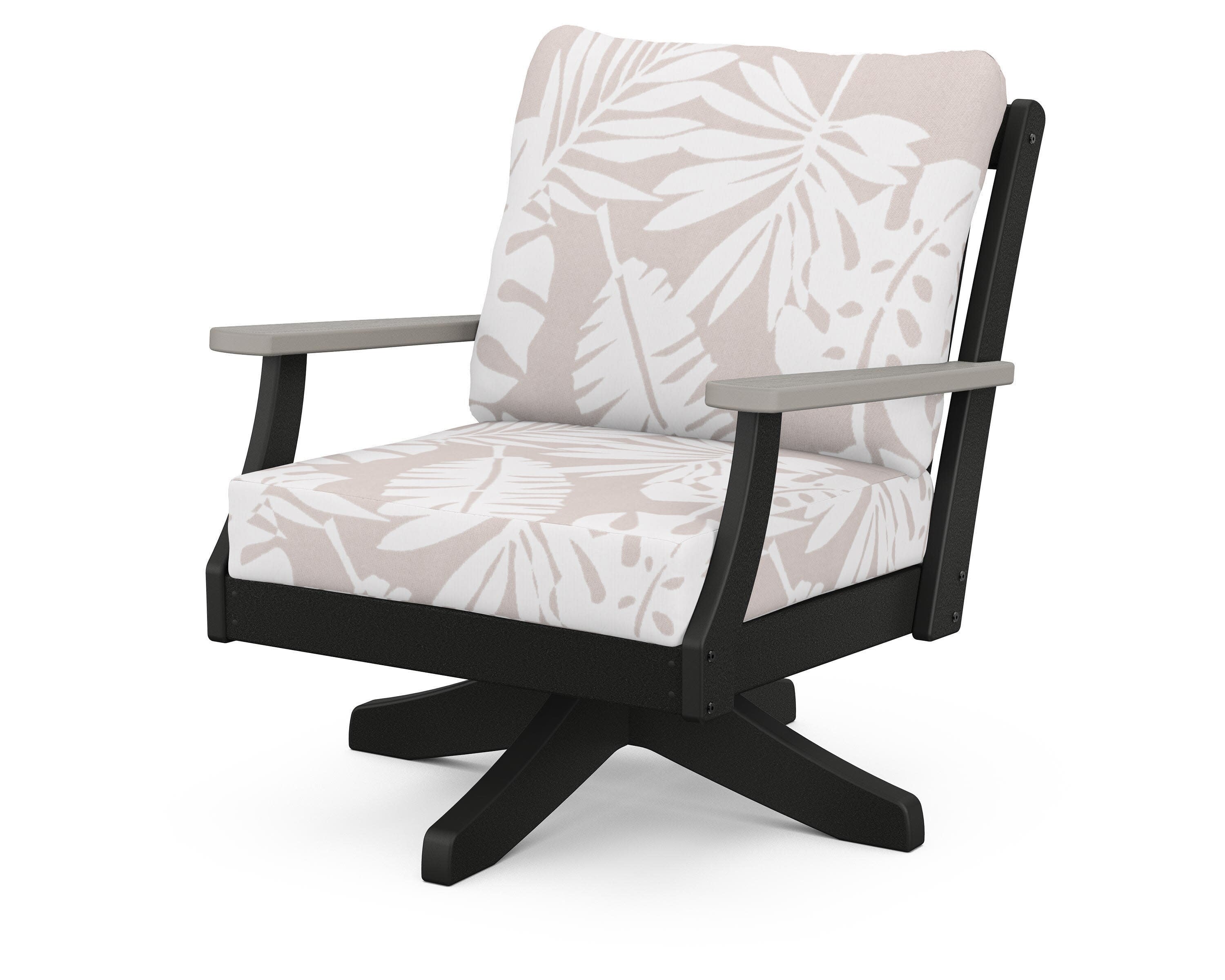 Braxton Deep Seating Swivel Chair in Black / Driftwood / Leaf Dune Burlap
