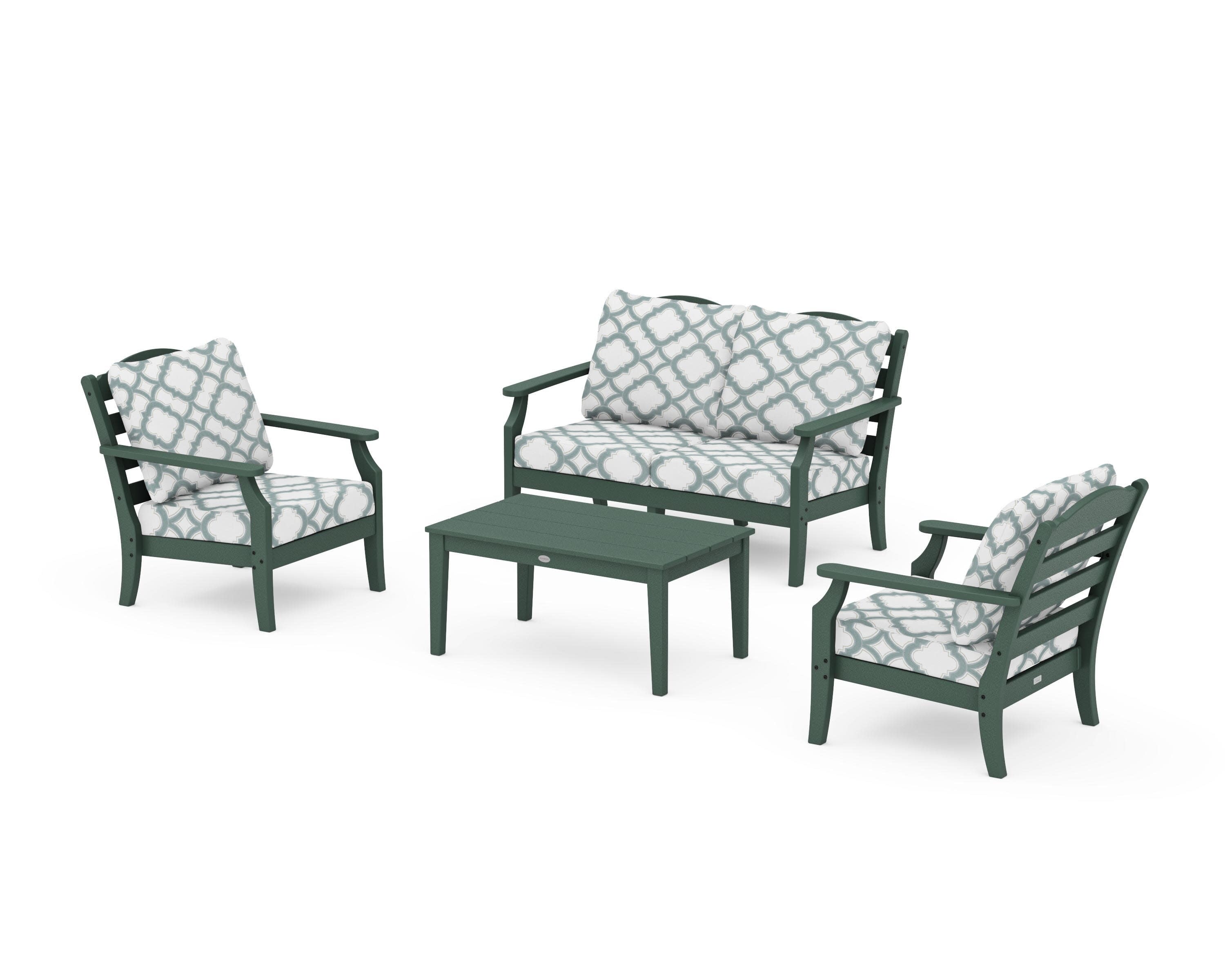 Savannah 4-Piece Deep Seating Set with Loveseat in Green / Trellis Glacier Spa