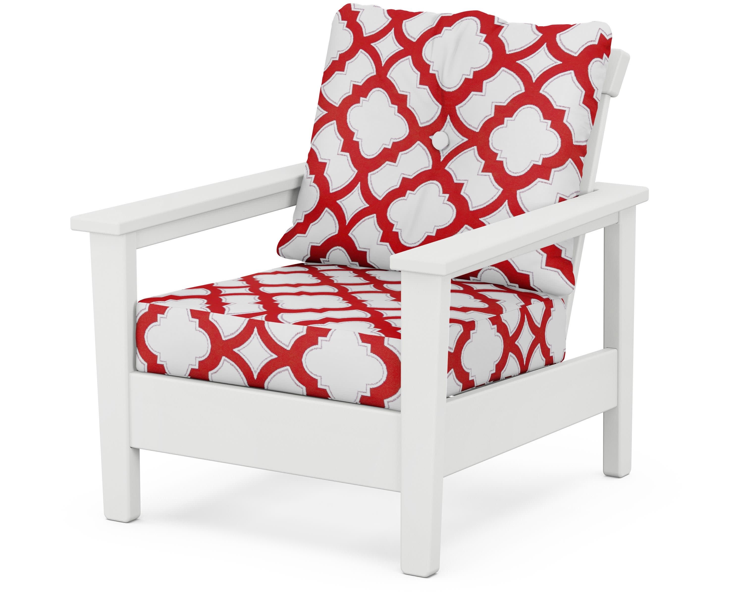 Prescott Deep Seating Chair in White / Trellis Crimson