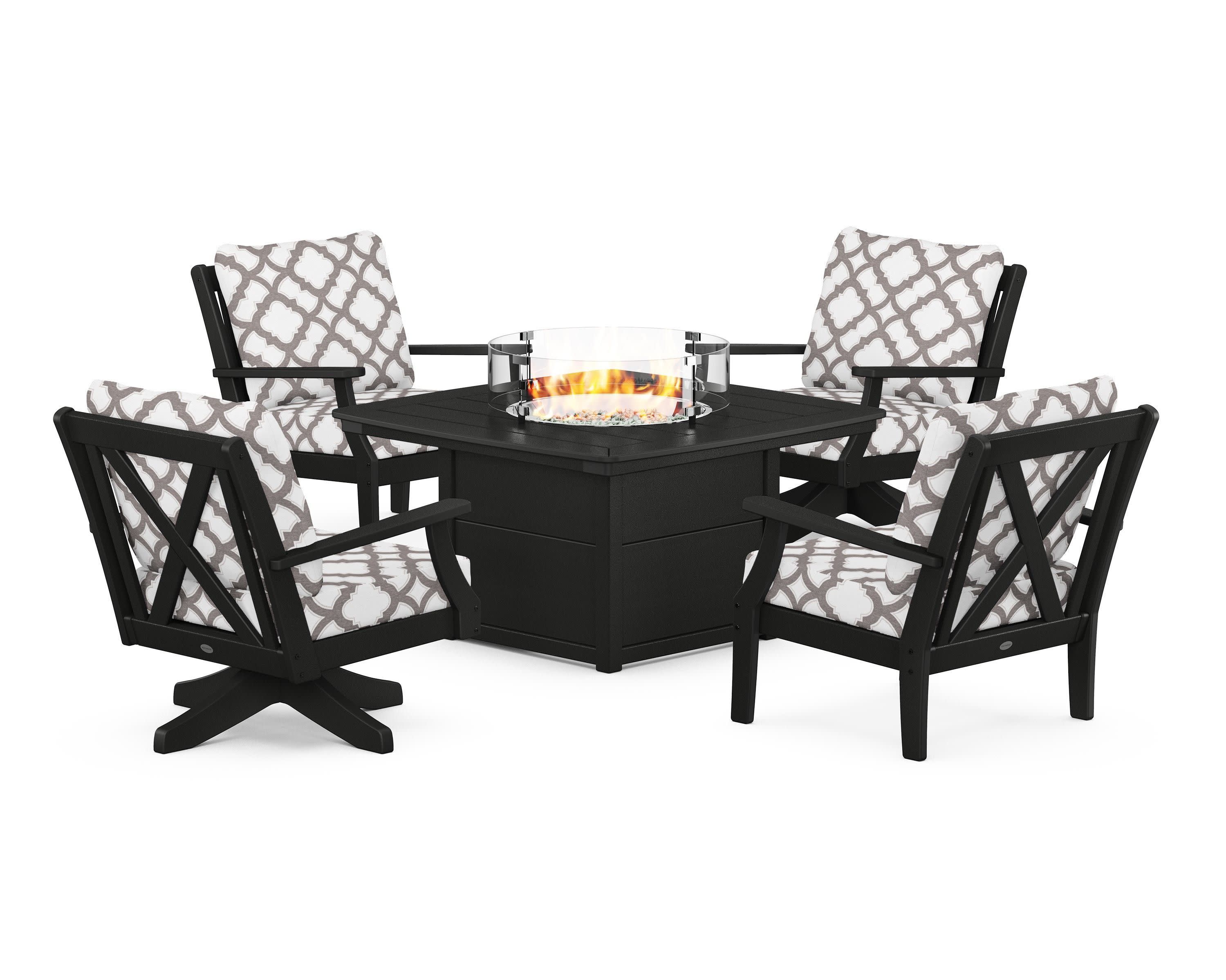 Braxton 5-Piece Deep Seating Set with Fire Table in Black / Trellis Grey Mist
