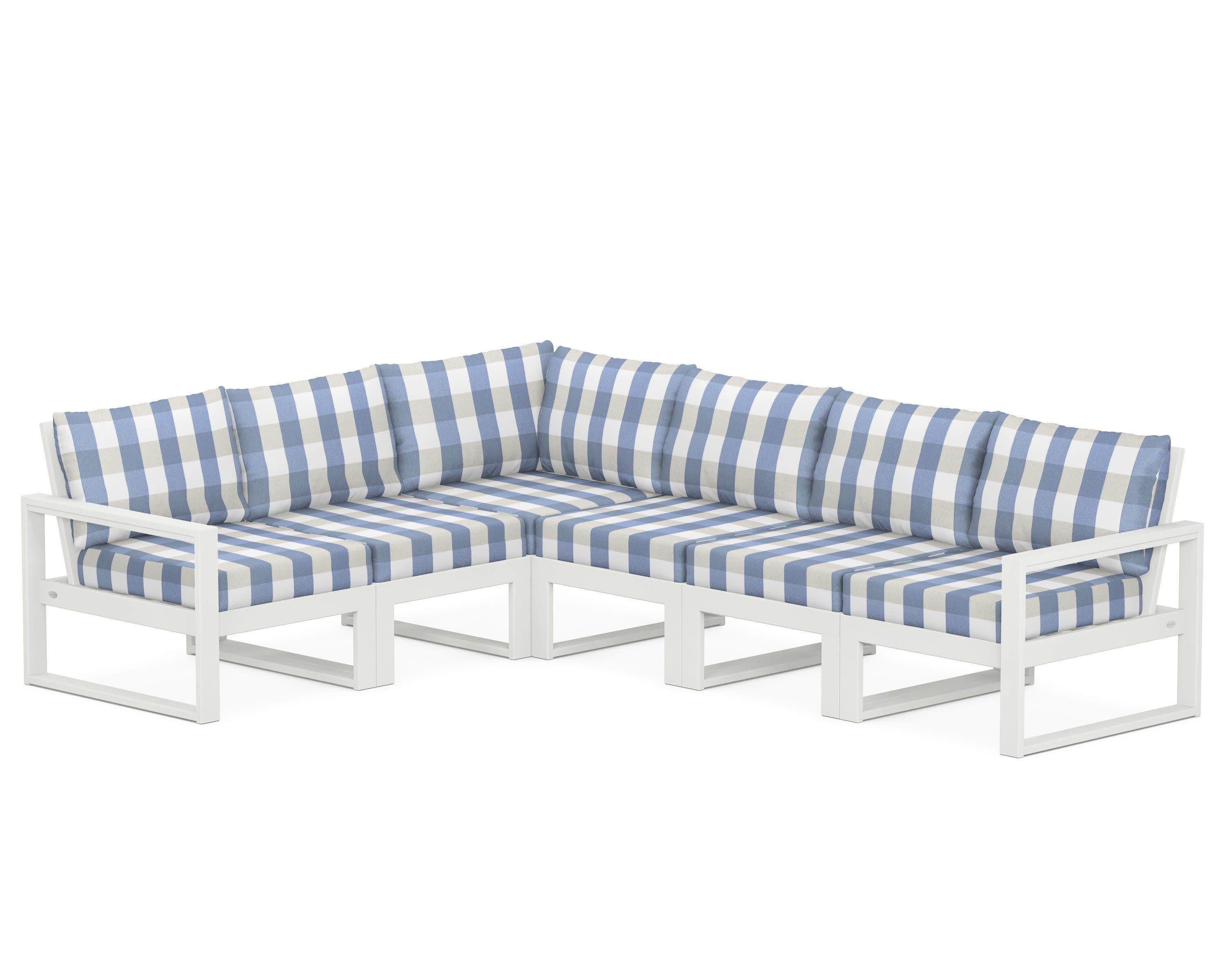 EDGE 6-Piece Modular Deep Seating Set in Vintage White / Buffalo Plaid Sky Blue