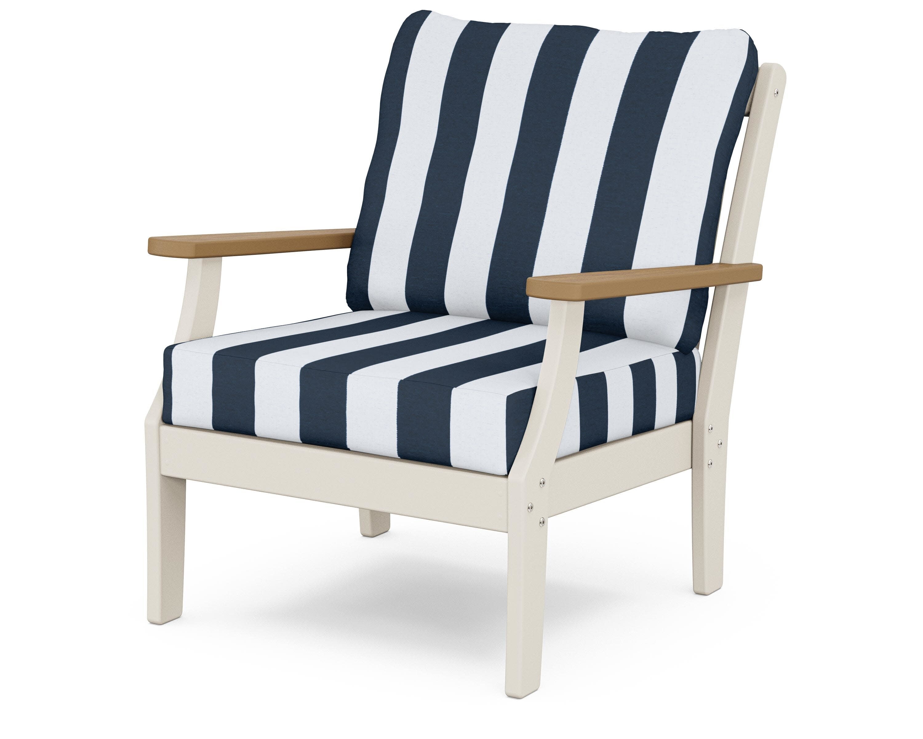 Braxton Deep Seating Chair in Sand / Natural / Cabana Stripe Marine Indigo