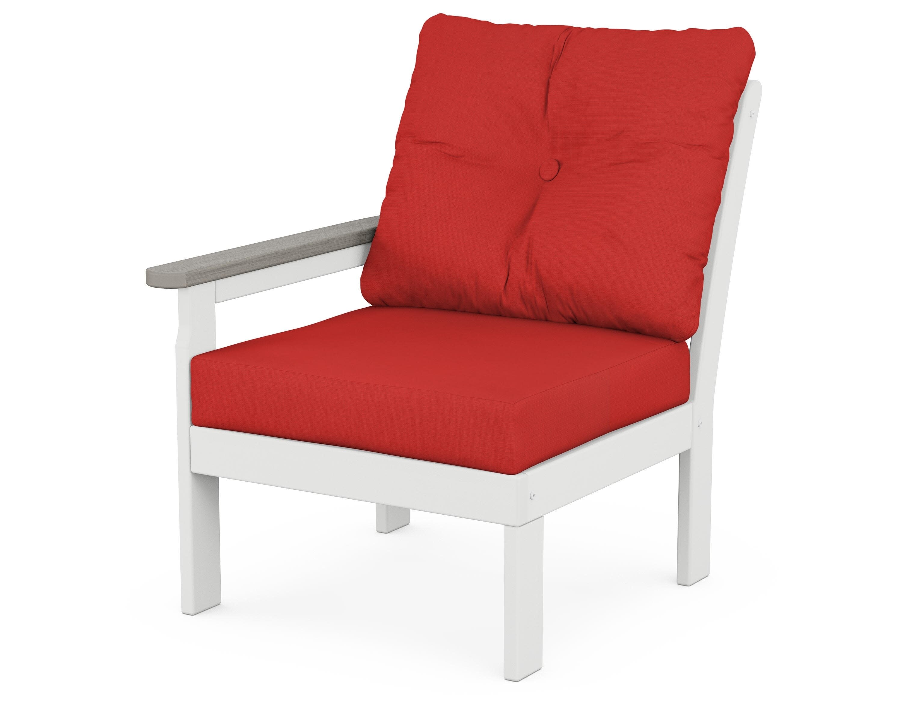 Vineyard Modular Left Arm Chair in White / Driftwood / Crimson Linen