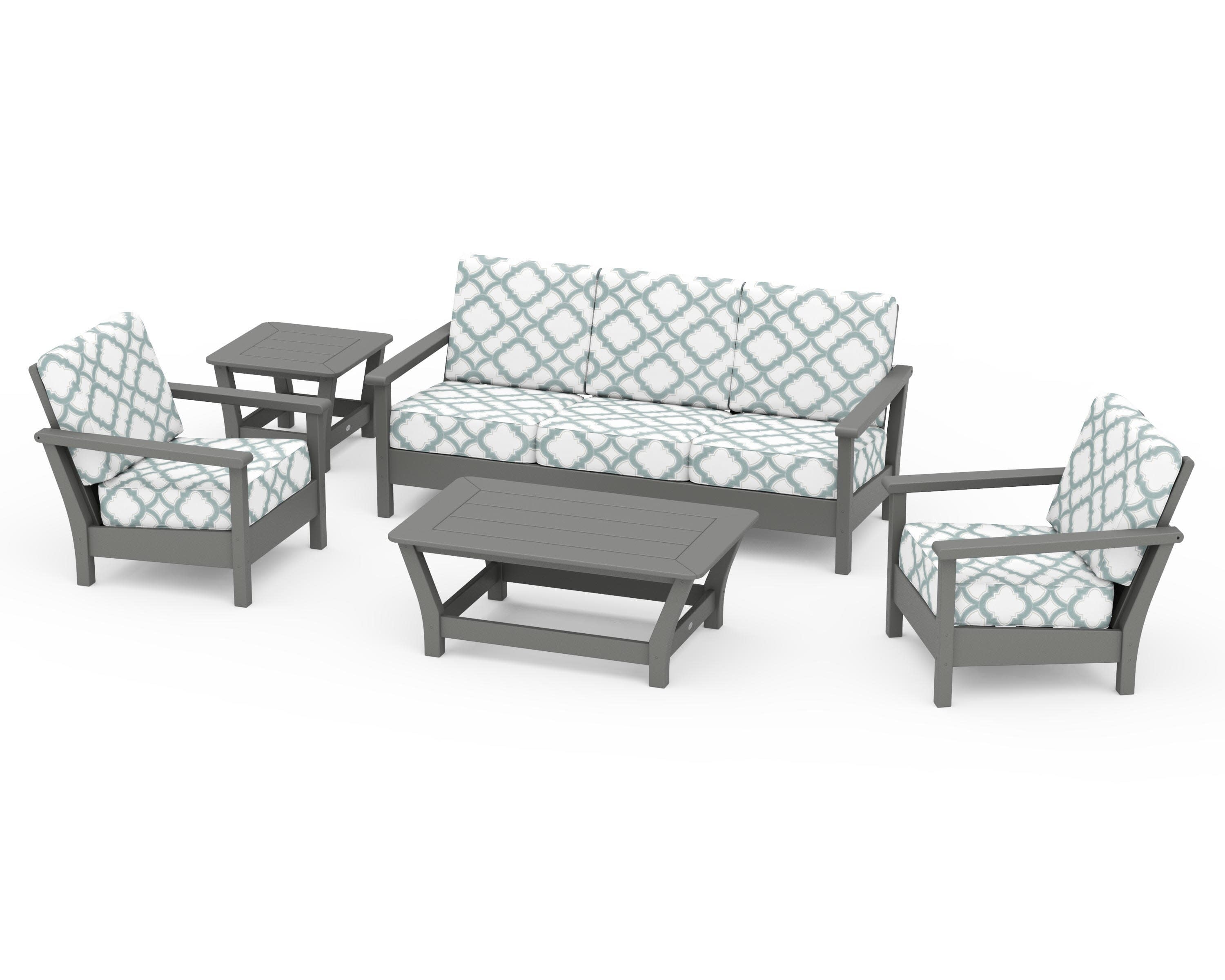 Harbour 5-Piece Deep Seating Set in Slate Grey / Trellis Glacier Spa