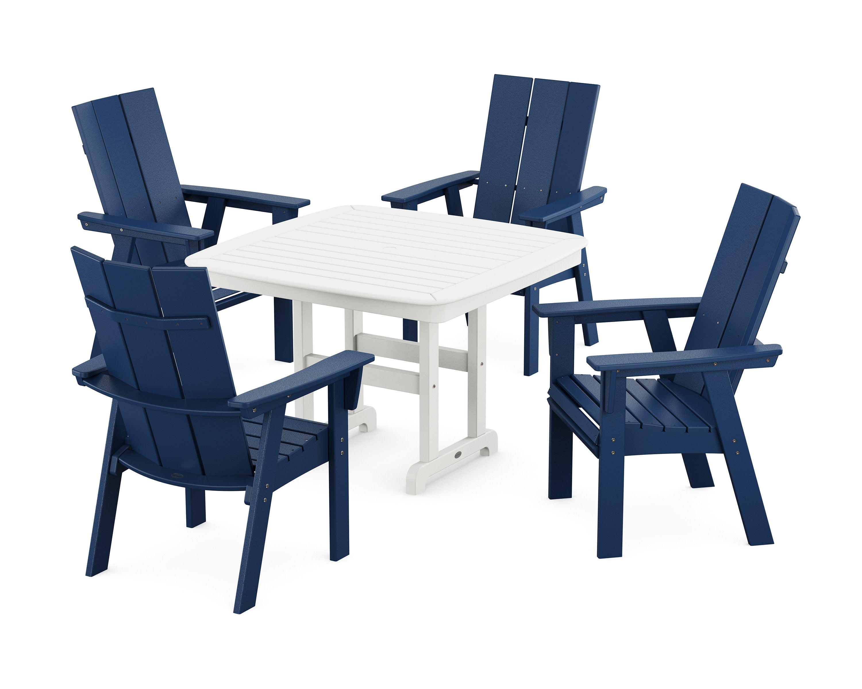 Modern Curveback Adirondack 5-Piece Dining Set in Navy / White