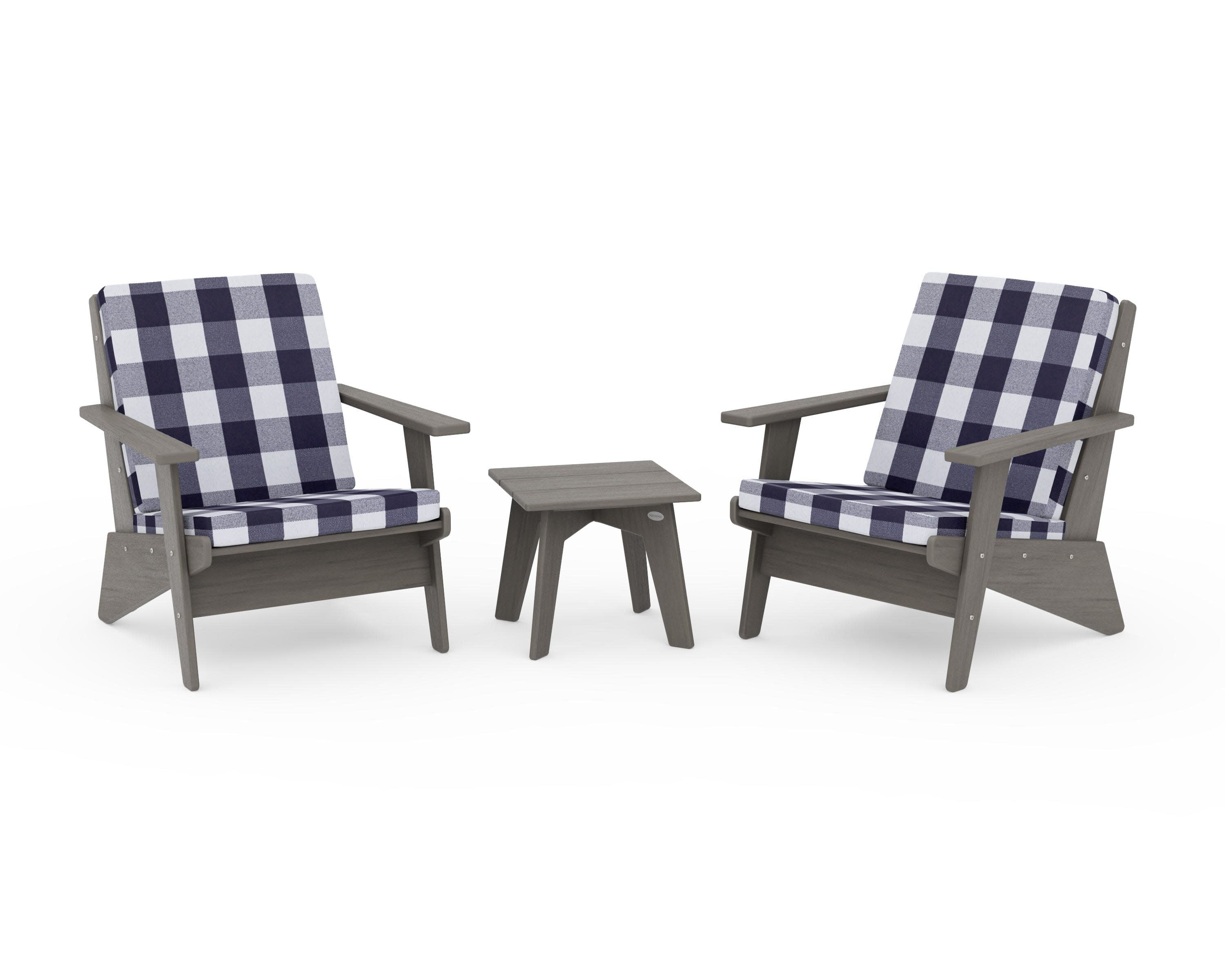 Riviera Modern Lounge 3-Piece Set in Driftwood / Buffalo Plaid Navy