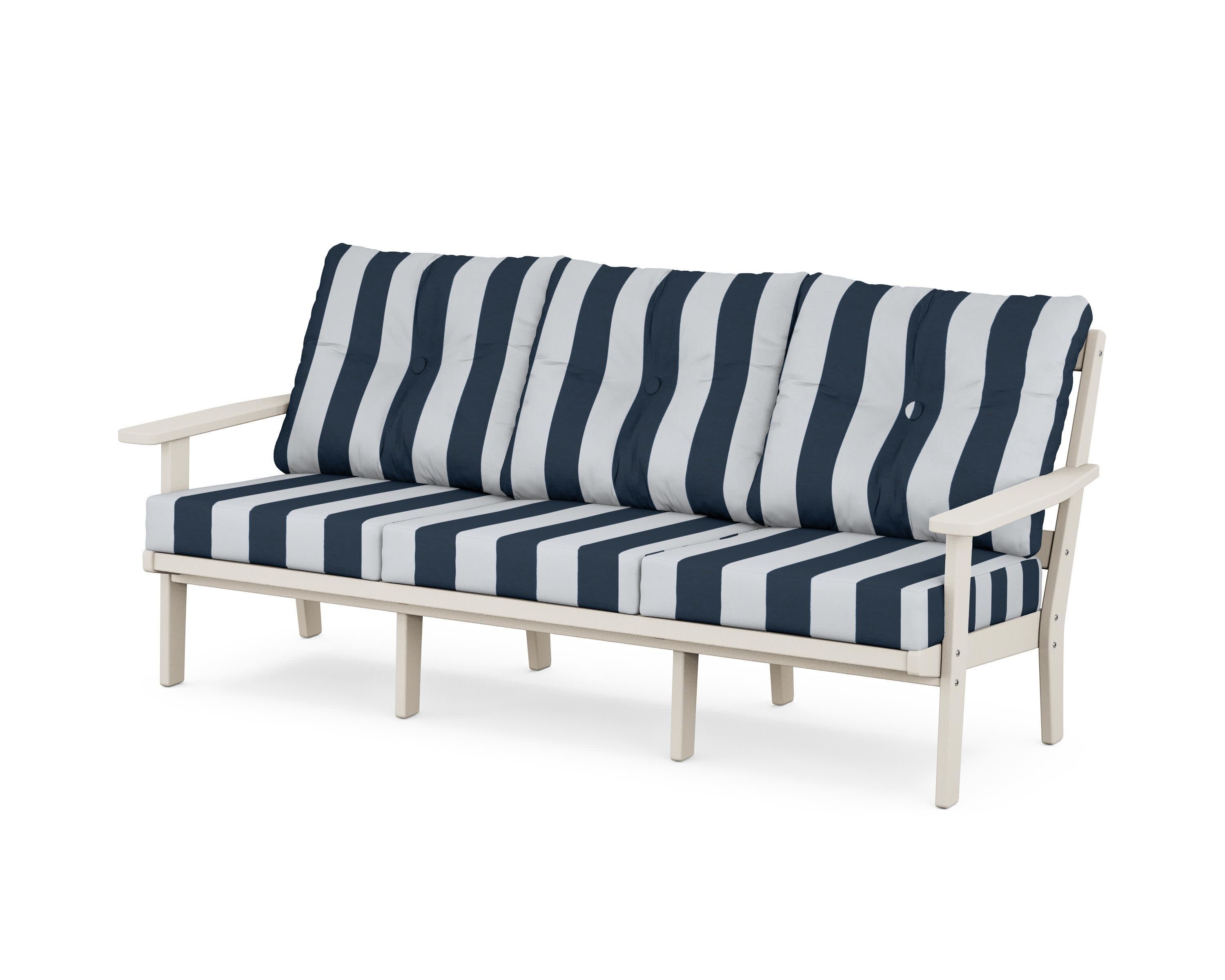 Oxford Deep Seating Sofa in Sand / Cabana Stripe Marine Indigo