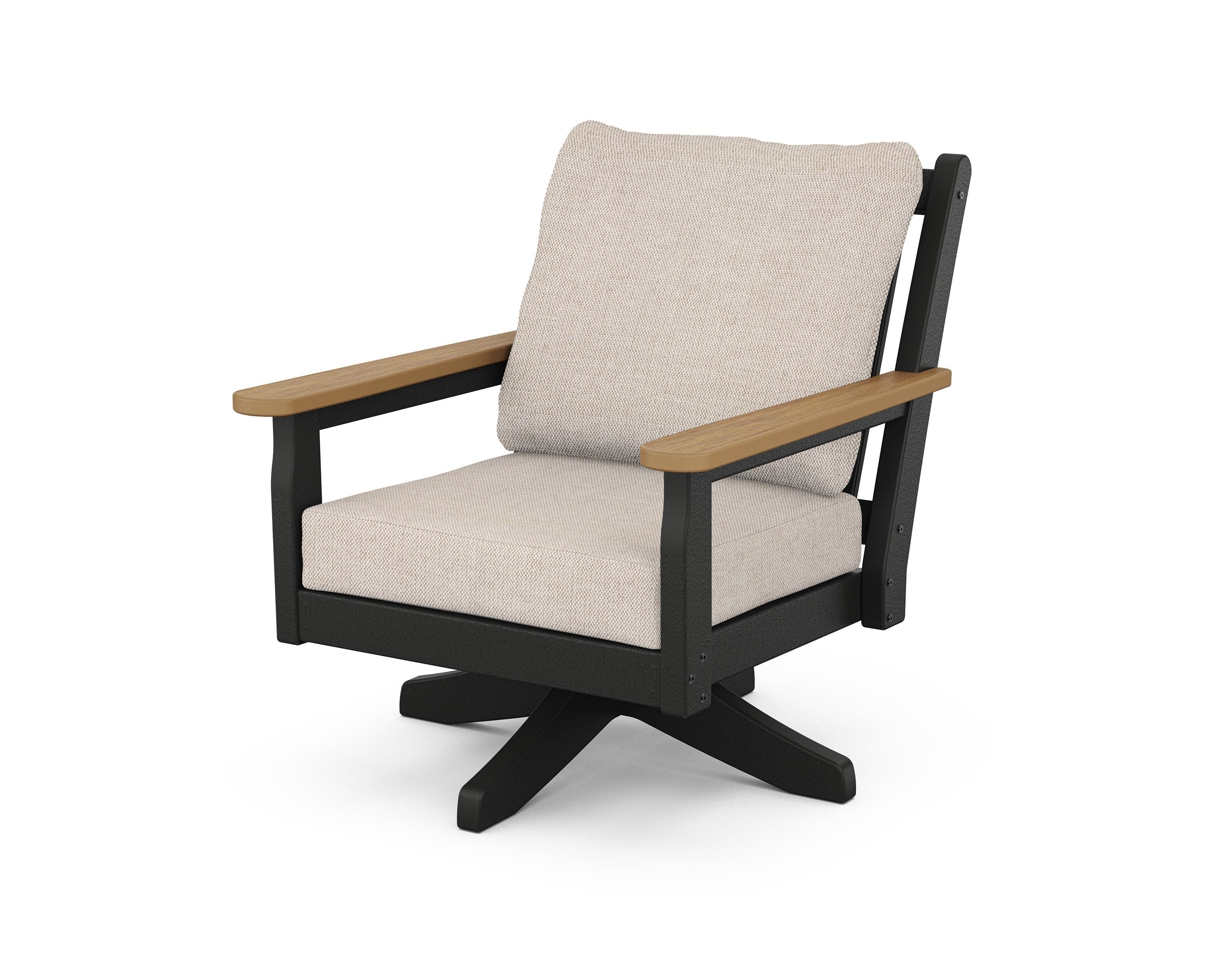 Chippendale Deep Seating Swivel Chair in Black / Natural / Blend Linen