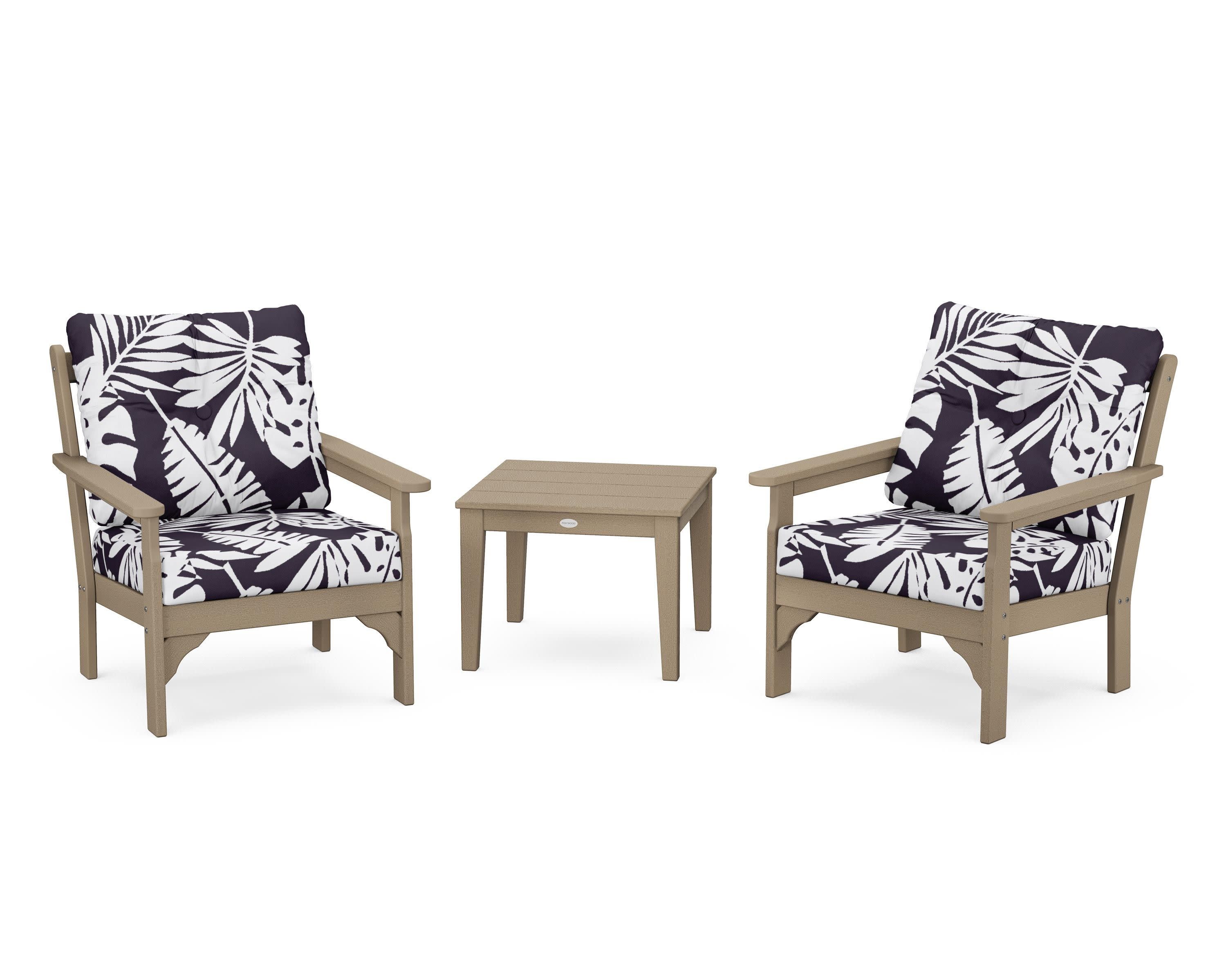 Vineyard 3-Piece Deep Seating Set in Vintage Sahara / Leaf Navy