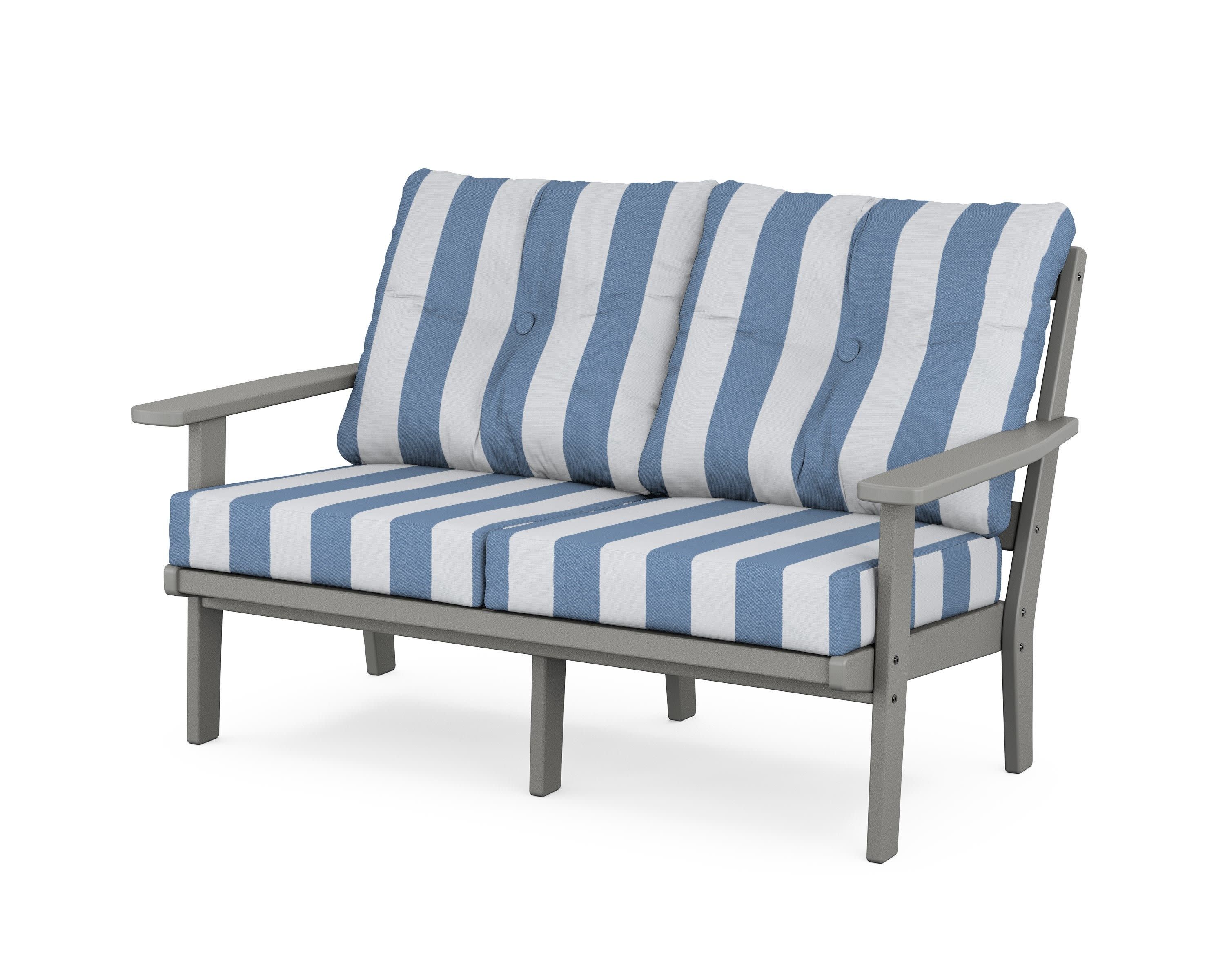 Oxford Deep SeatingLoveseat in Slate Grey / Cabana Stripe Sky Blue