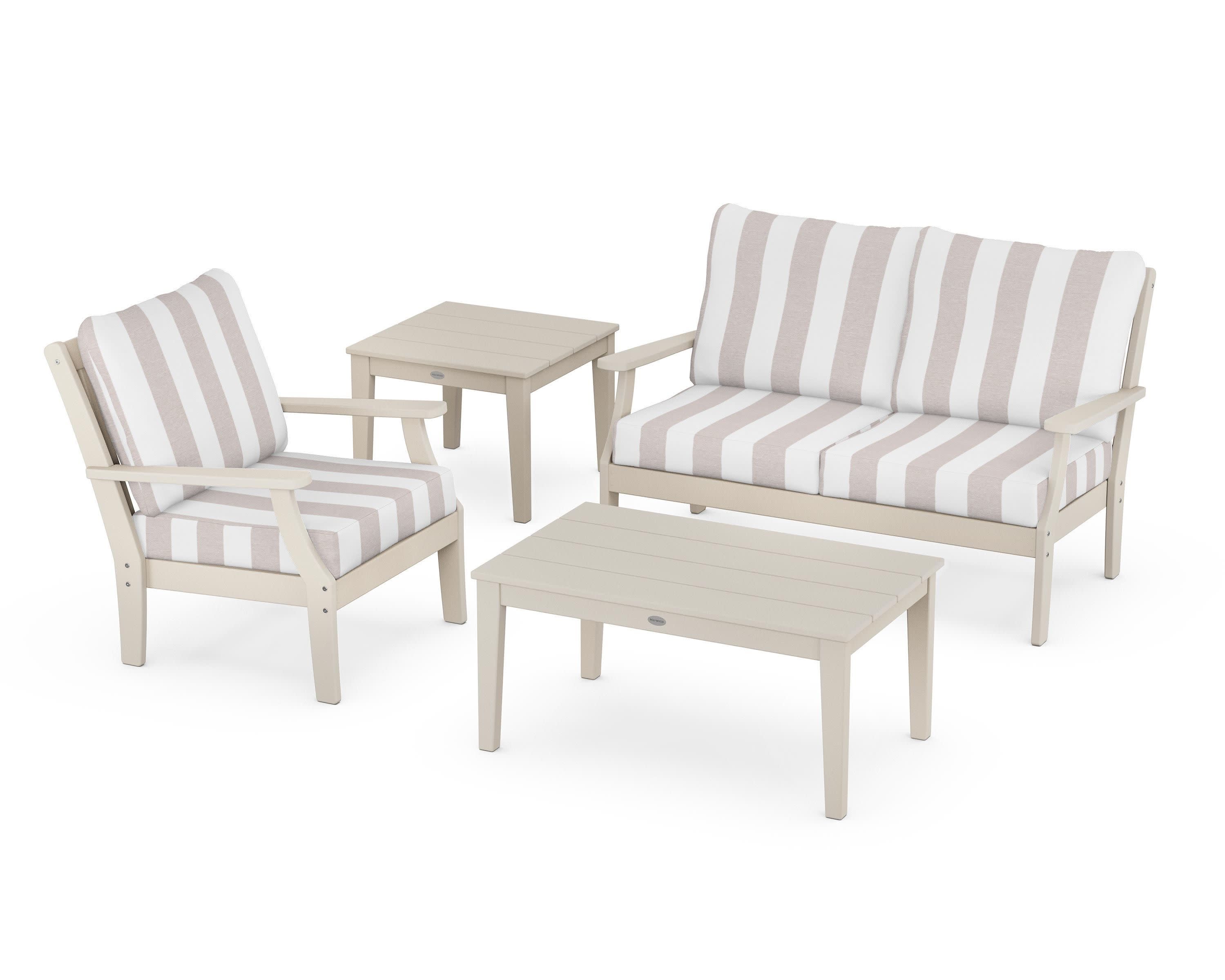 Braxton 4-Piece Deep Seating Set in Sand / Cabana Stripe Dune Burlap