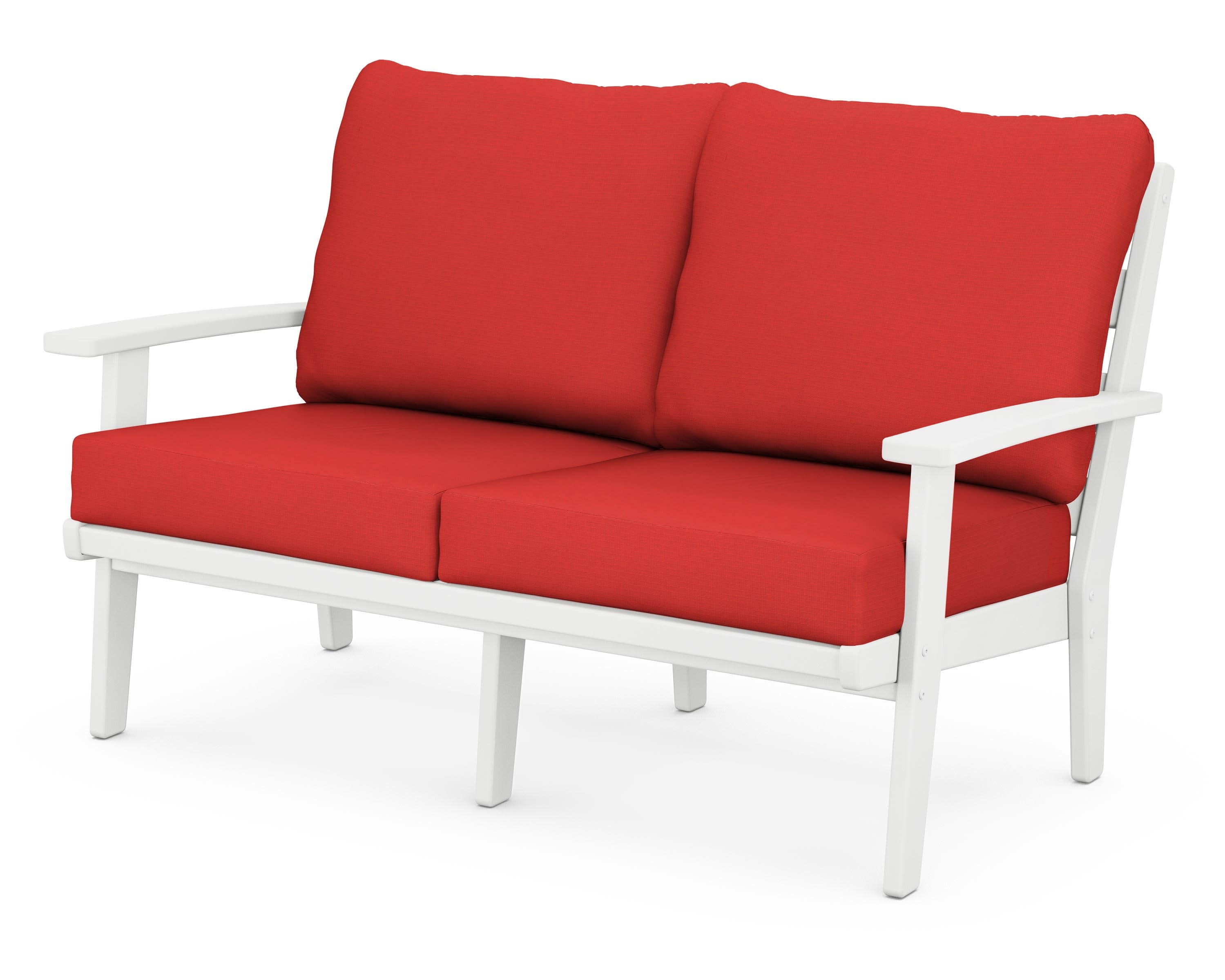 Grant Park Deep Seating Loveseat in White / Crimson Linen