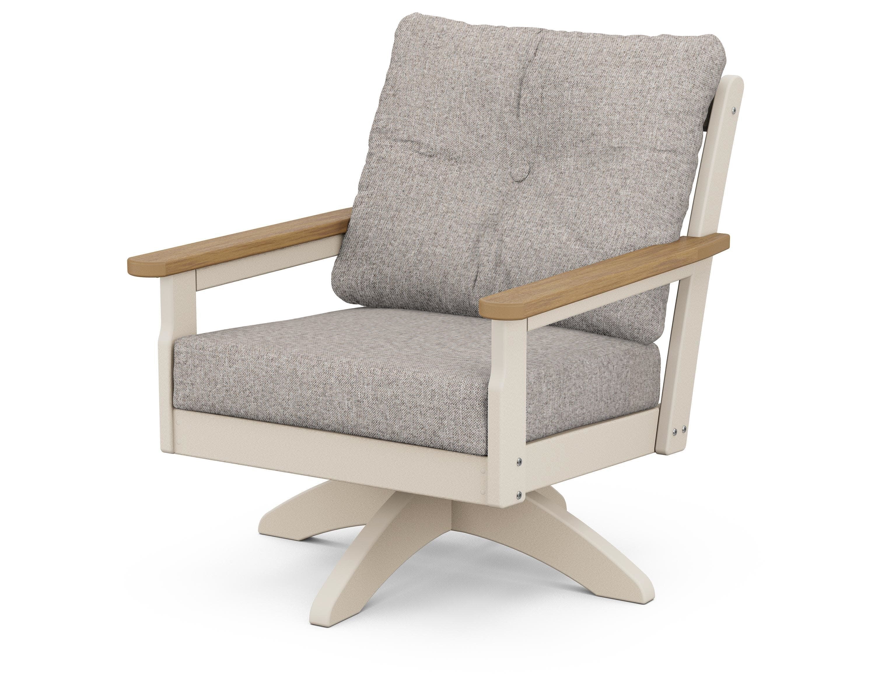 Vineyard Deep Seating Swivel Chair in Sand / Natural / Weathered Tweed