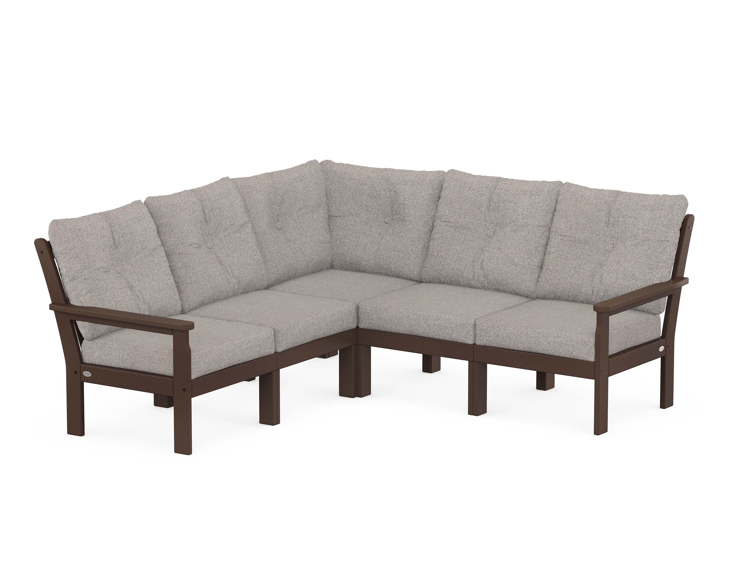 Vineyard 5-Piece Sectional in Mahogany / Weathered Tweed