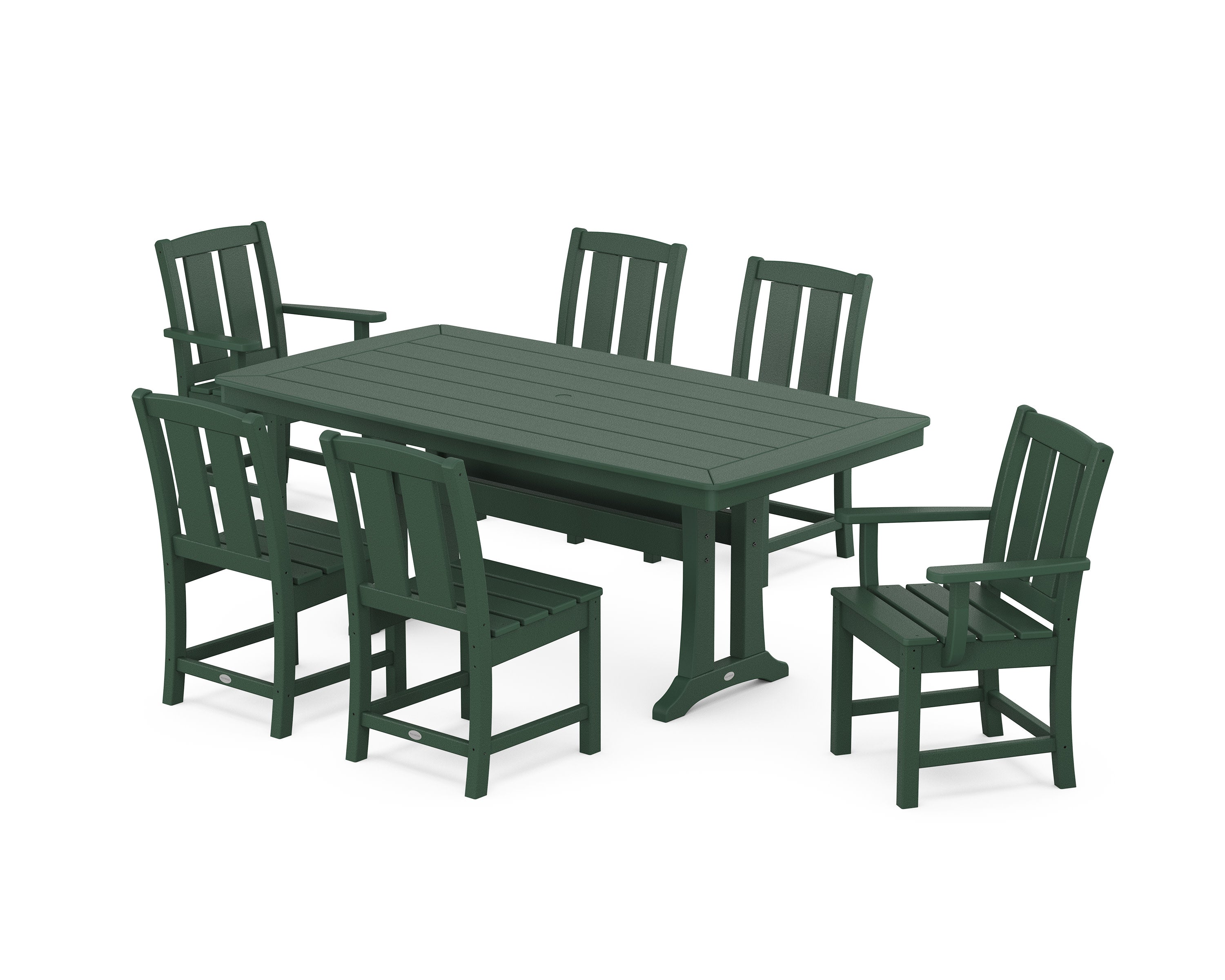 Mission 7-Piece Dining Set with Trestle Legs in Green