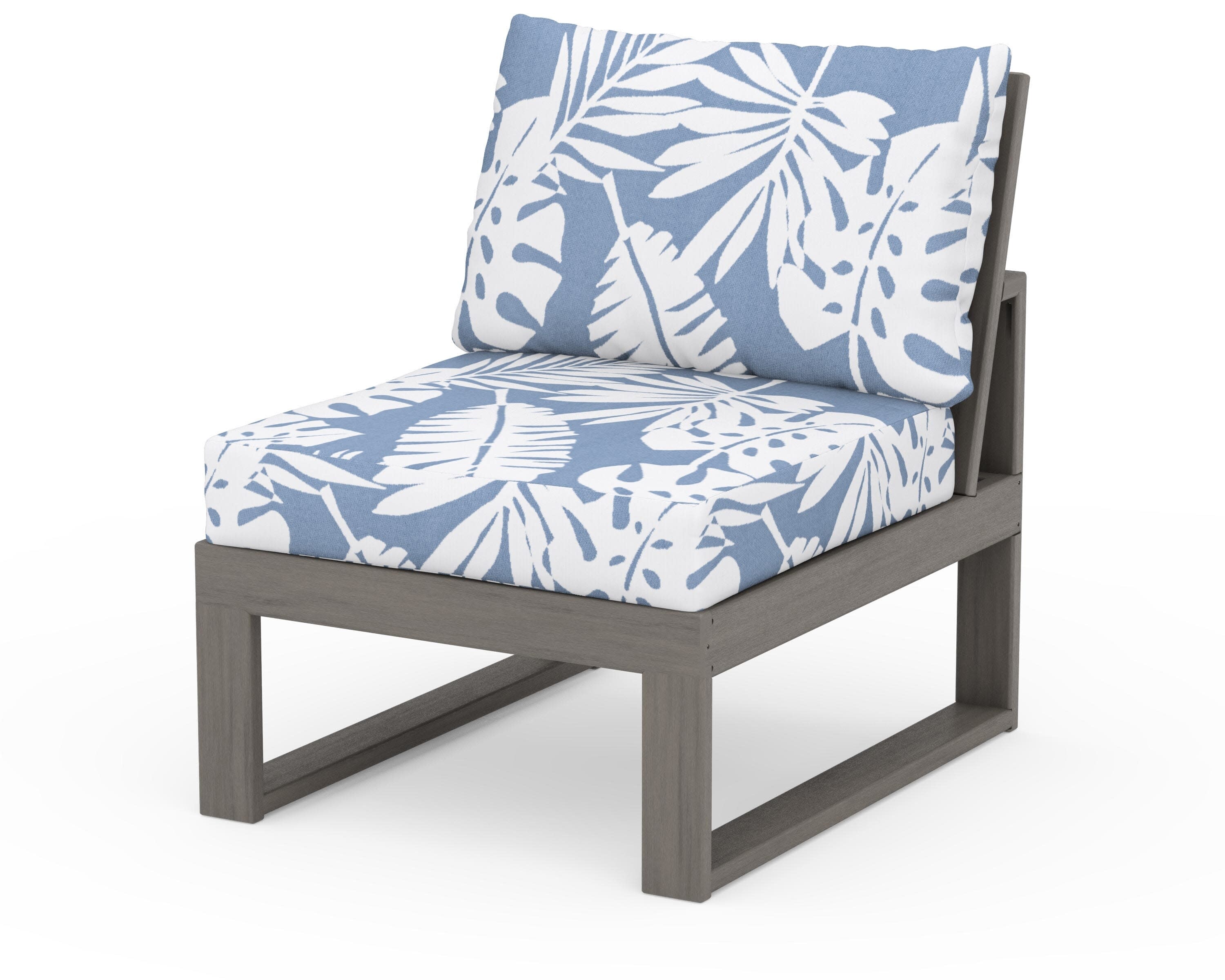 Modular Armless Chair in Driftwood / Leaf Sky Blue