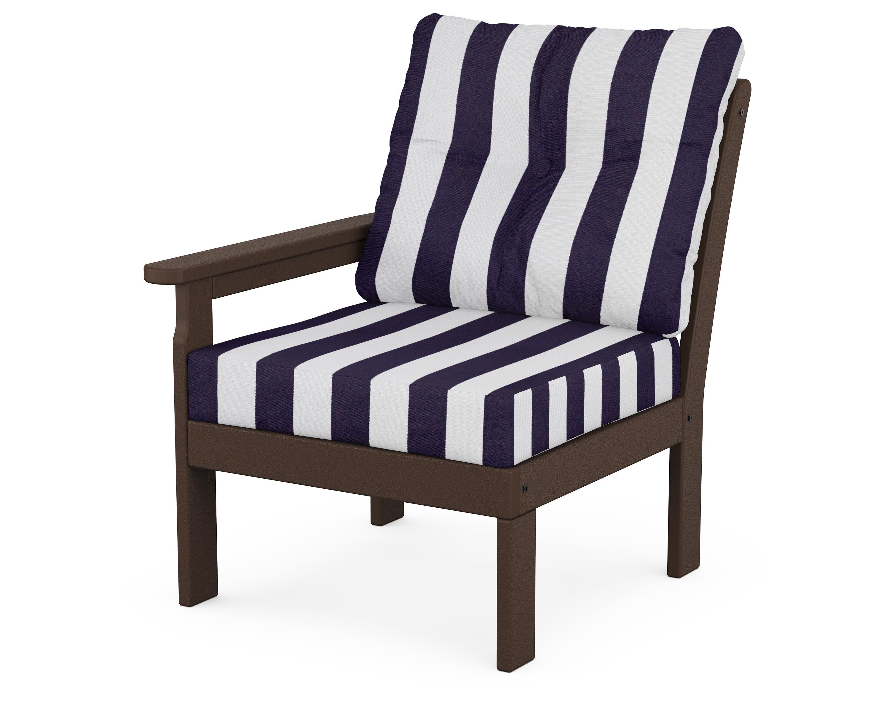 Vineyard Modular Left Arm Chair in Mahogany / Cabana Stripe Navy
