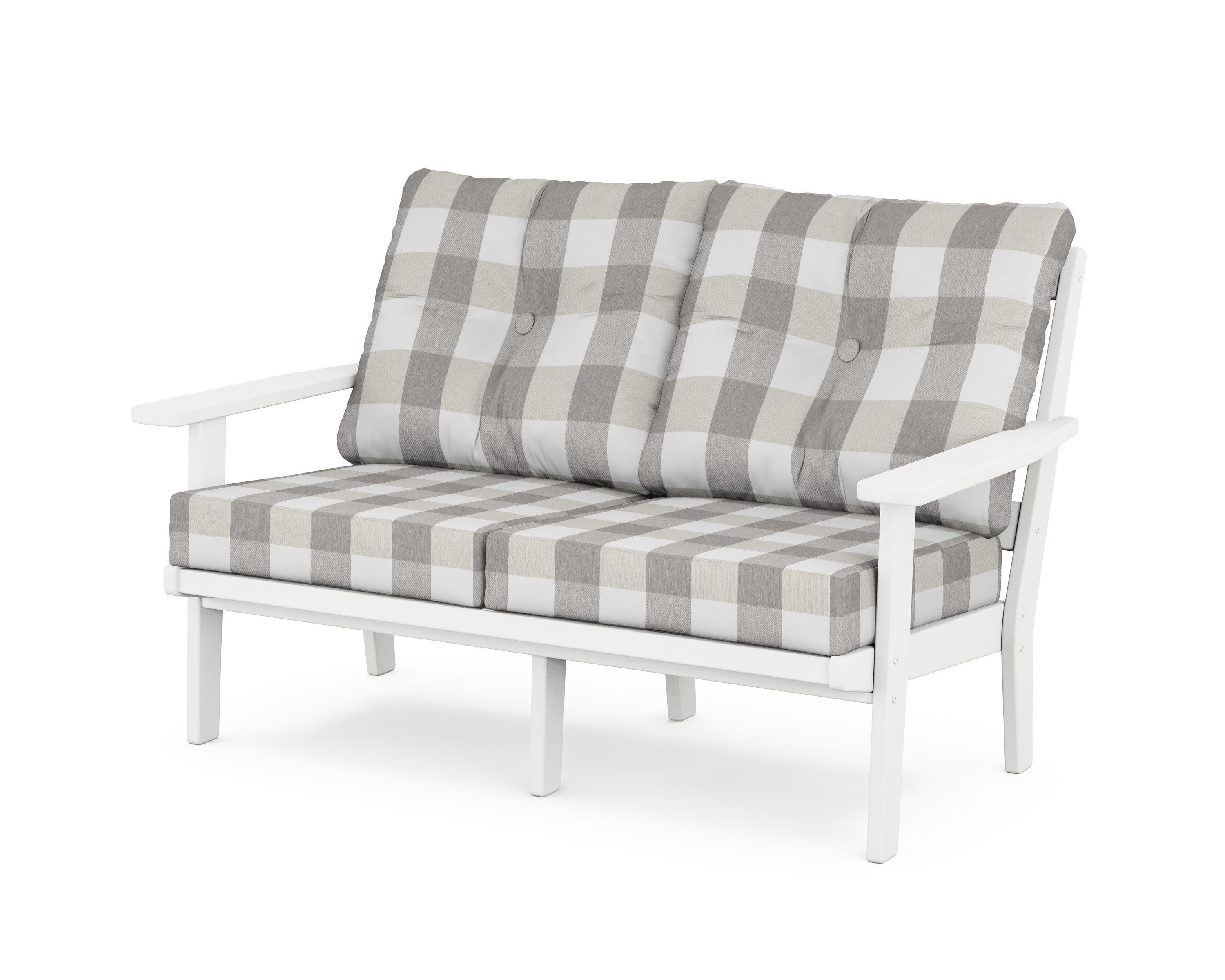 Oxford Deep SeatingLoveseat in White / Buffalo Plaid Grey Mist
